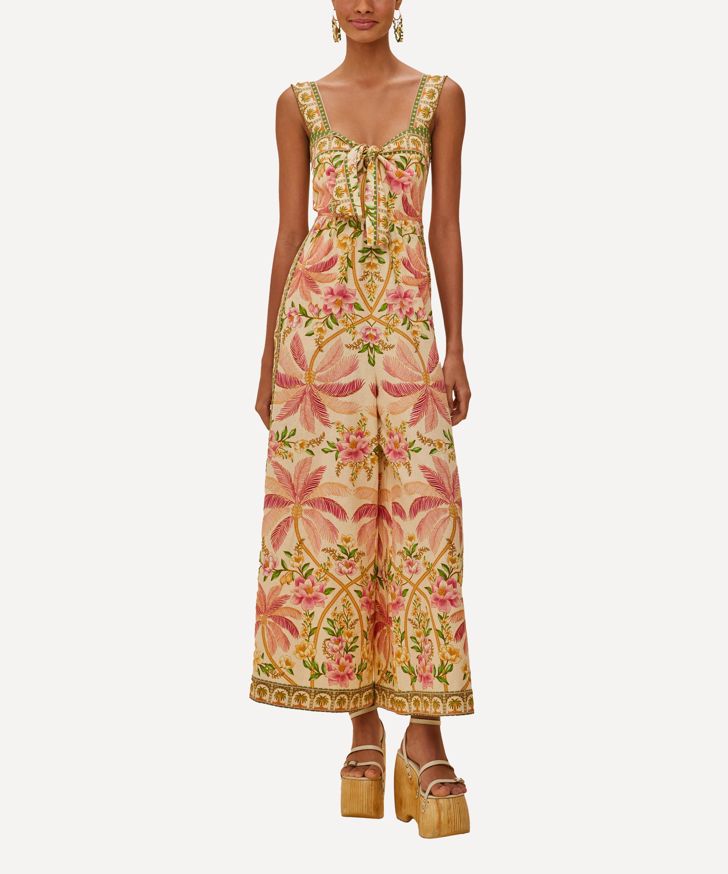 FARM Rio - Off-White Palm Tree Eyelet Jumpsuit