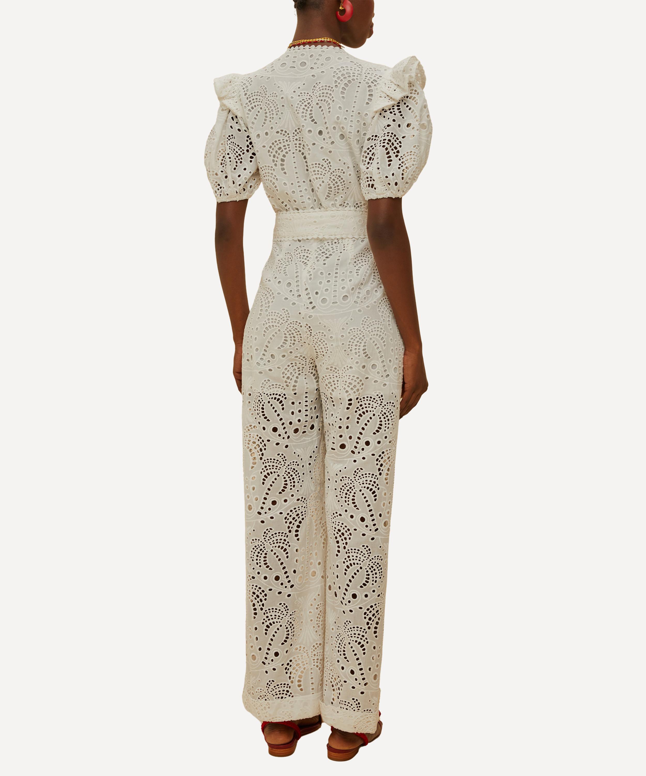 FARM Rio - Off-White Palm Tree Eyelet Jumpsuit image number 1