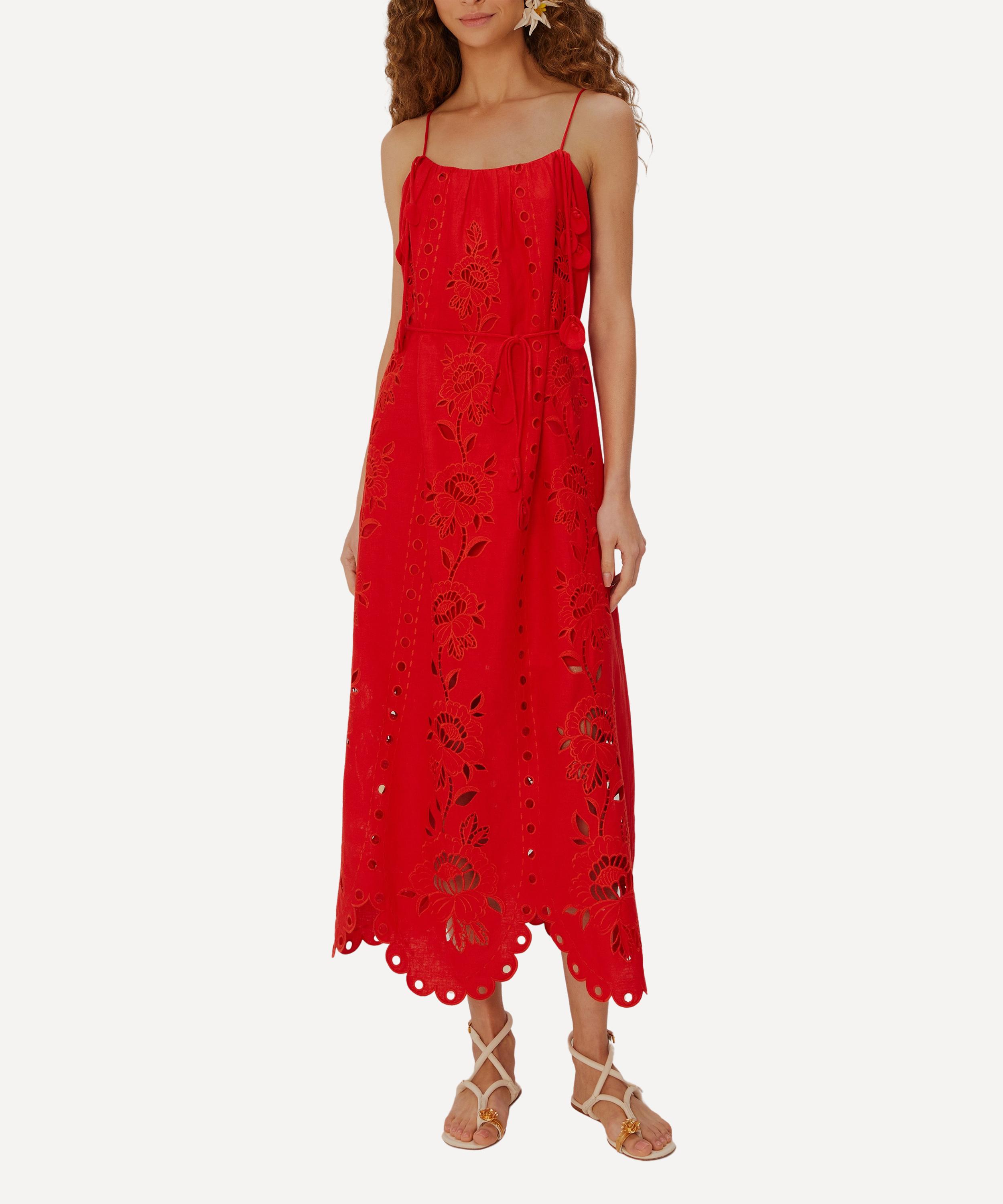 FARM Rio - Red Flowers Richelieu Linen Sleeveless Maxi Dress image number 0