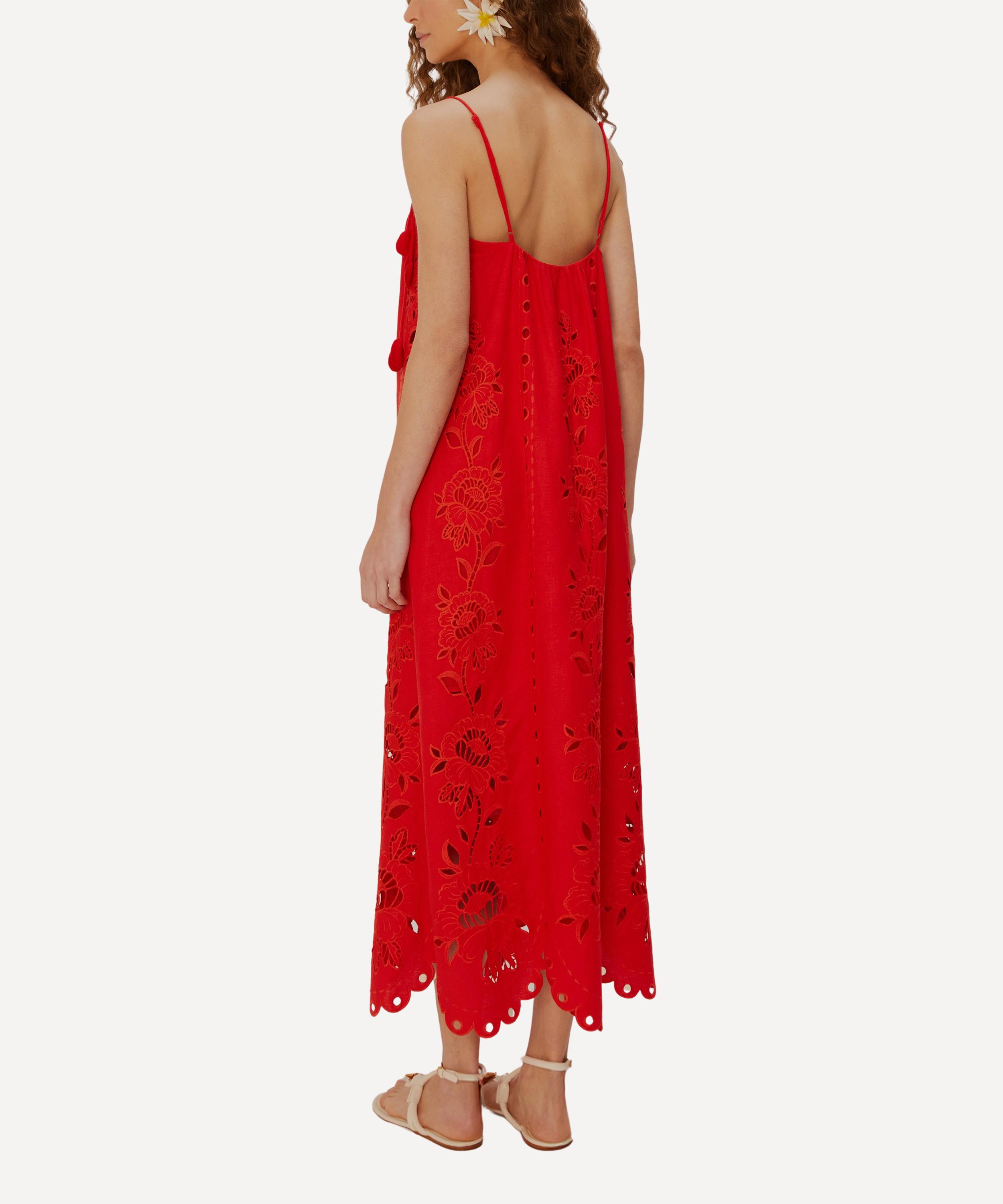 FARM Rio - Red Flowers Richelieu Linen Sleeveless Maxi Dress image number 1