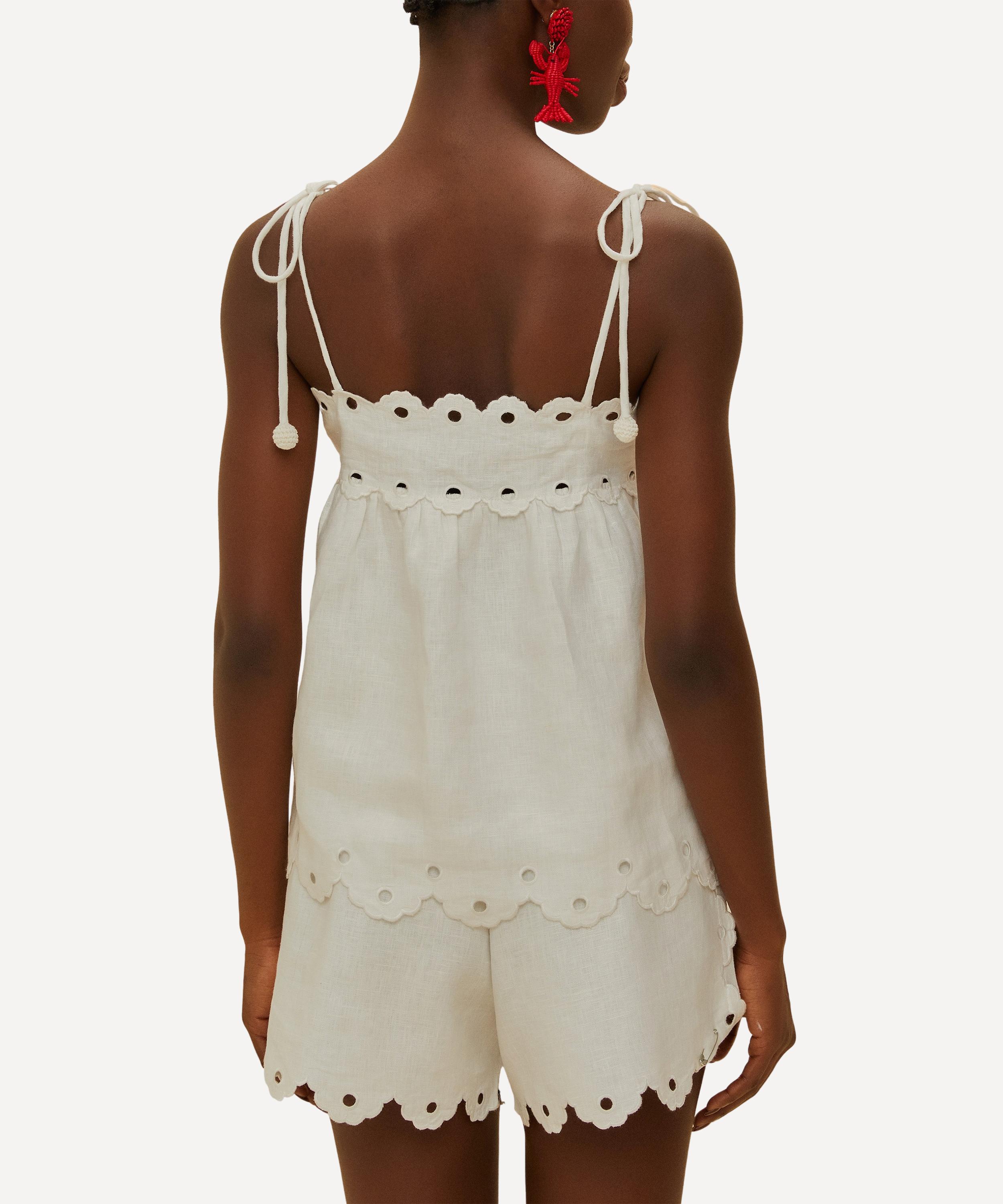 FARM Rio - Off-White Flowers Richelieu Linen Sleeveless Blouse image number 2