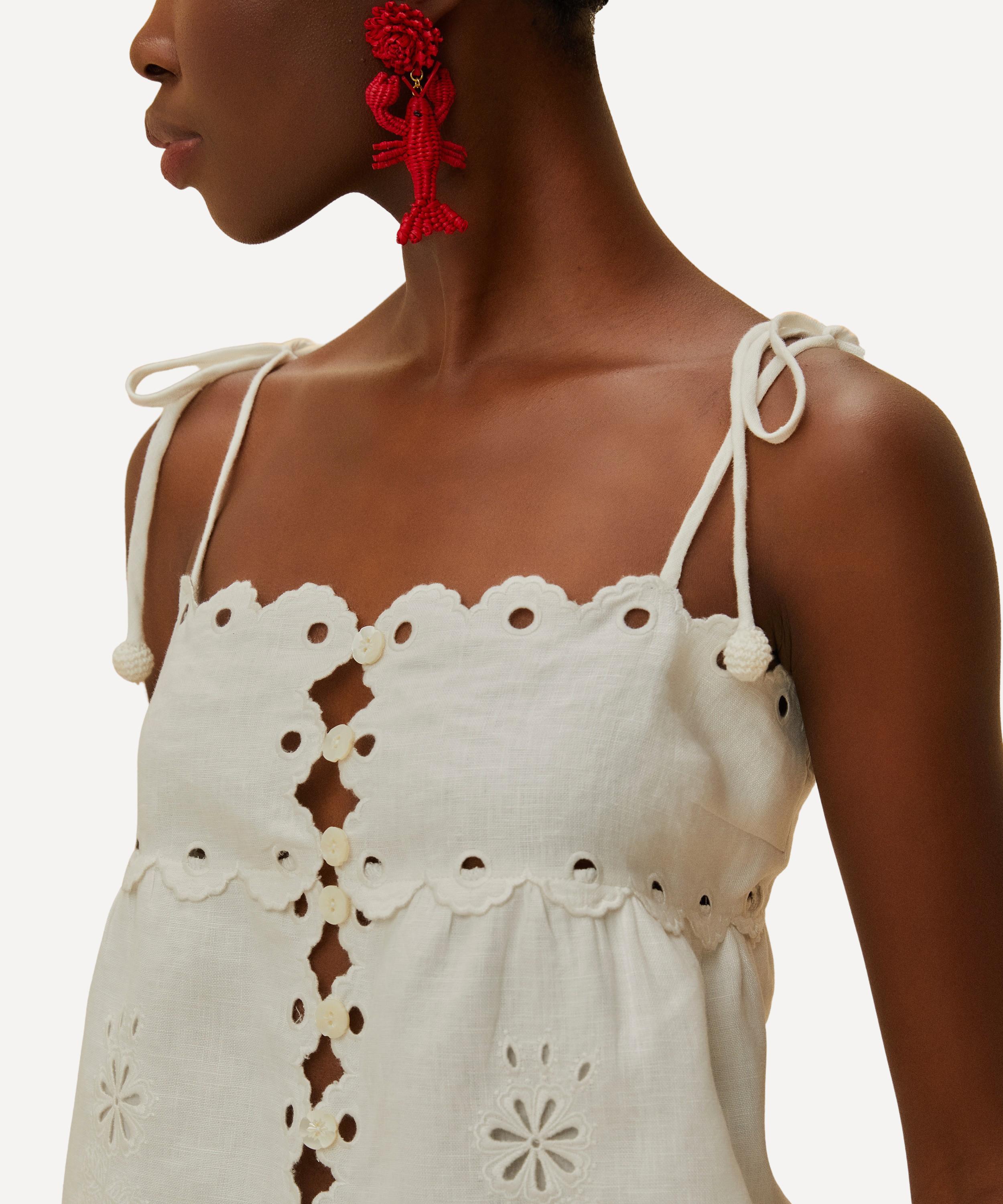 FARM Rio - Off-White Flowers Richelieu Linen Sleeveless Blouse image number 3
