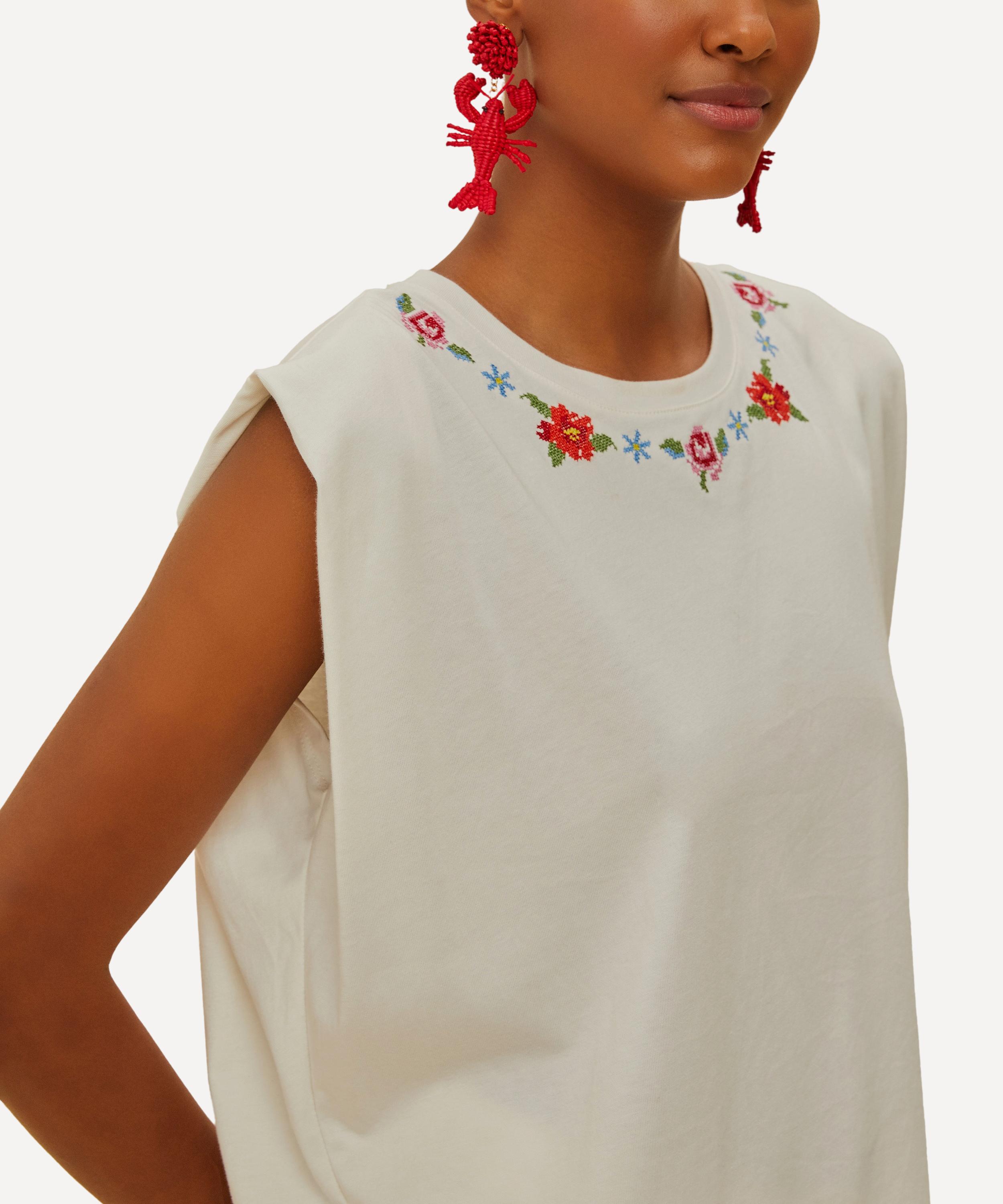 FARM Rio - Off-White Cross Stitch Flowers T-Shirt  image number 2