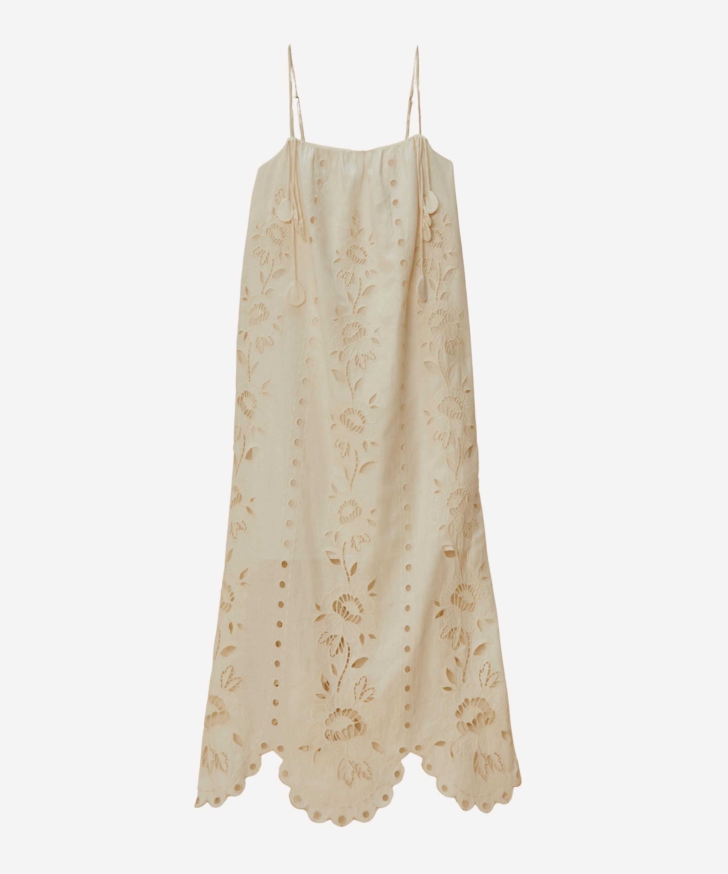 FARM Rio - Off-White Flowers Richelieu Linen Sleeveless Maxi Dress image number 0