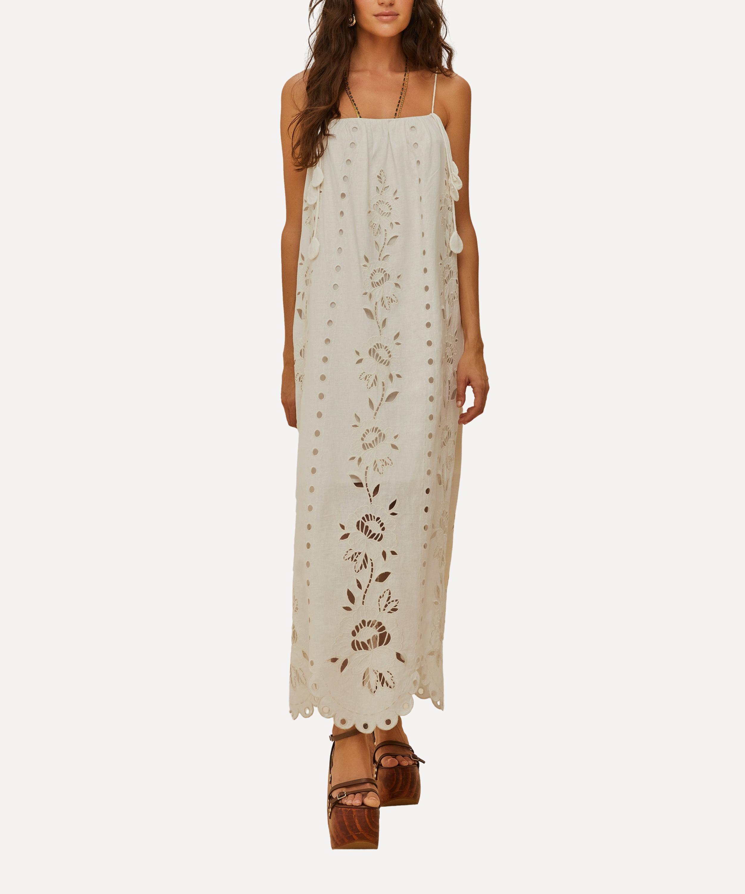 FARM Rio - Off-White Flowers Richelieu Linen Sleeveless Maxi Dress image number 1