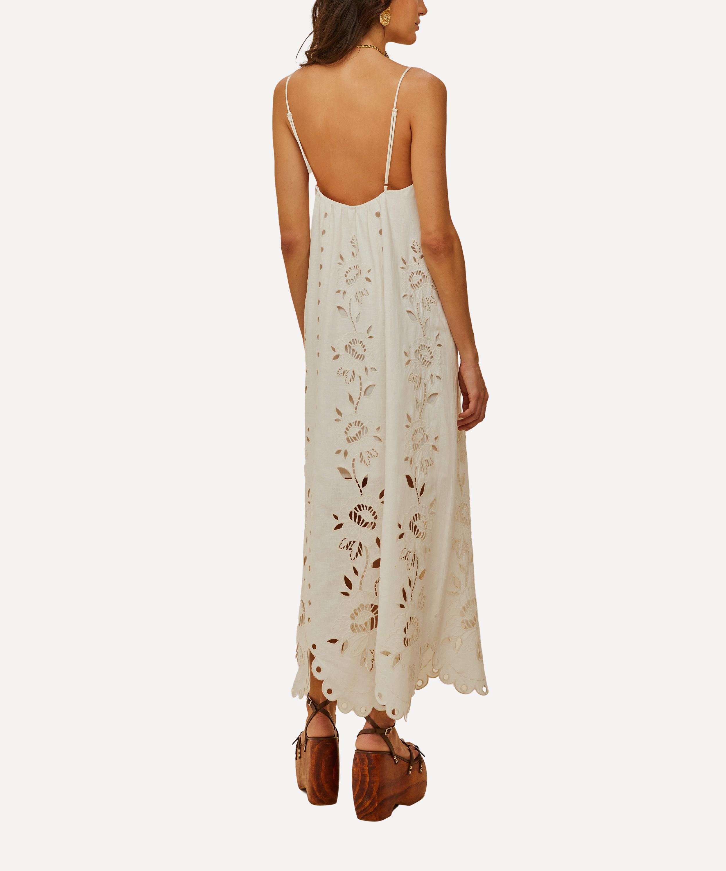 FARM Rio - Off-White Flowers Richelieu Linen Sleeveless Maxi Dress image number 2