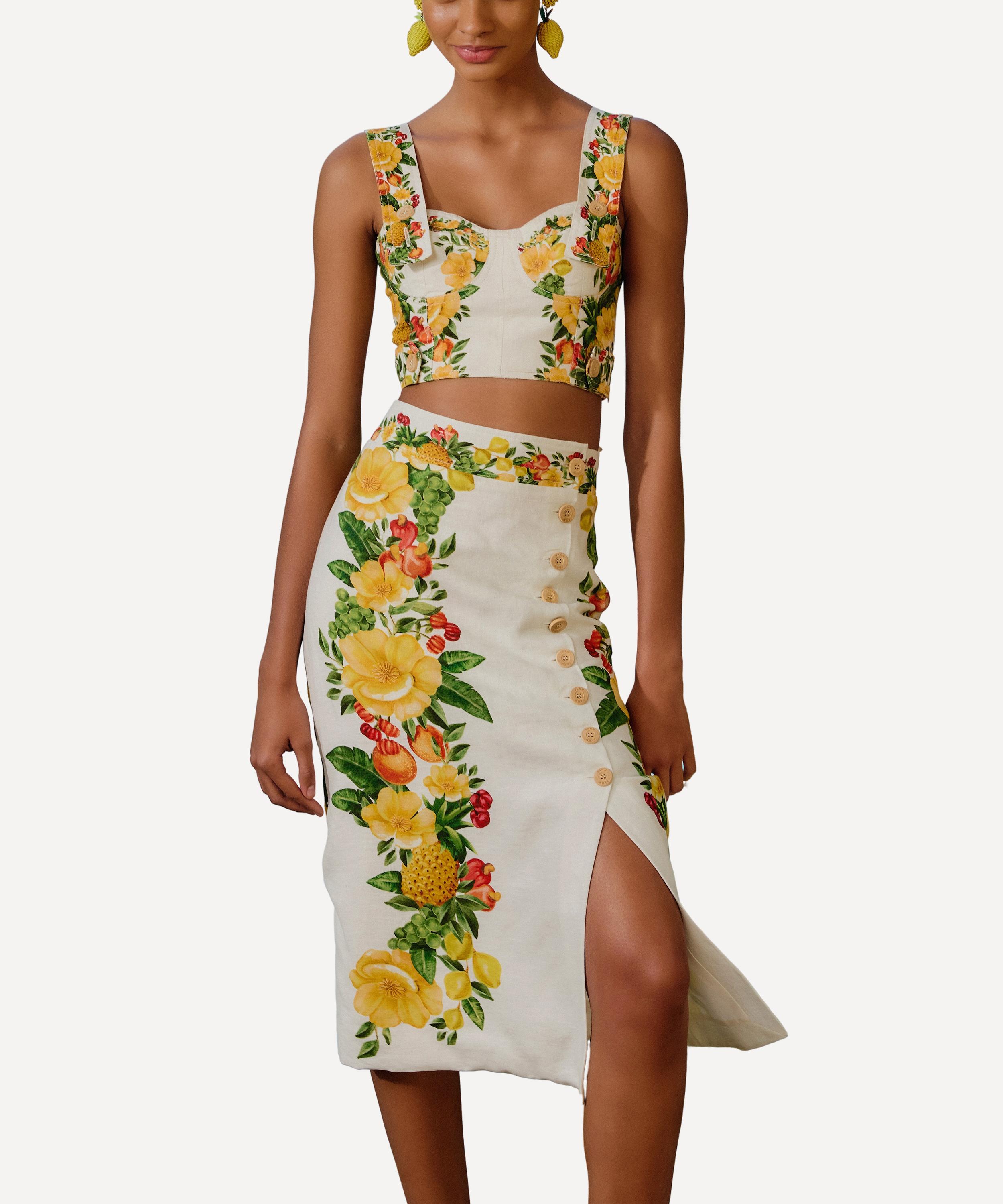 FARM Rio - Off-White Picnic Flowers Midi Skirt image number 0