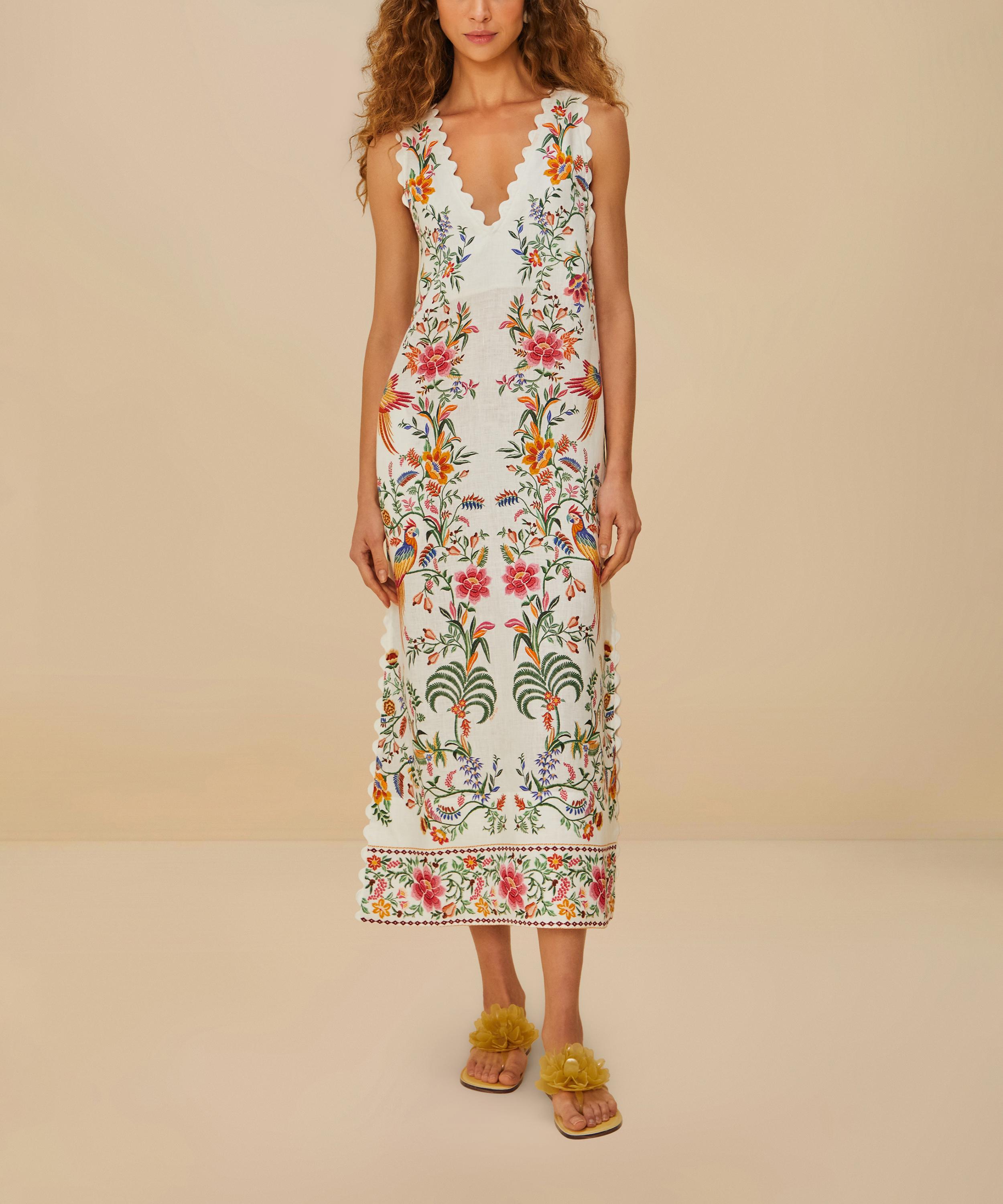 FARM Rio - Off-White Delicate Forest Linen Maxi Dress image number 1
