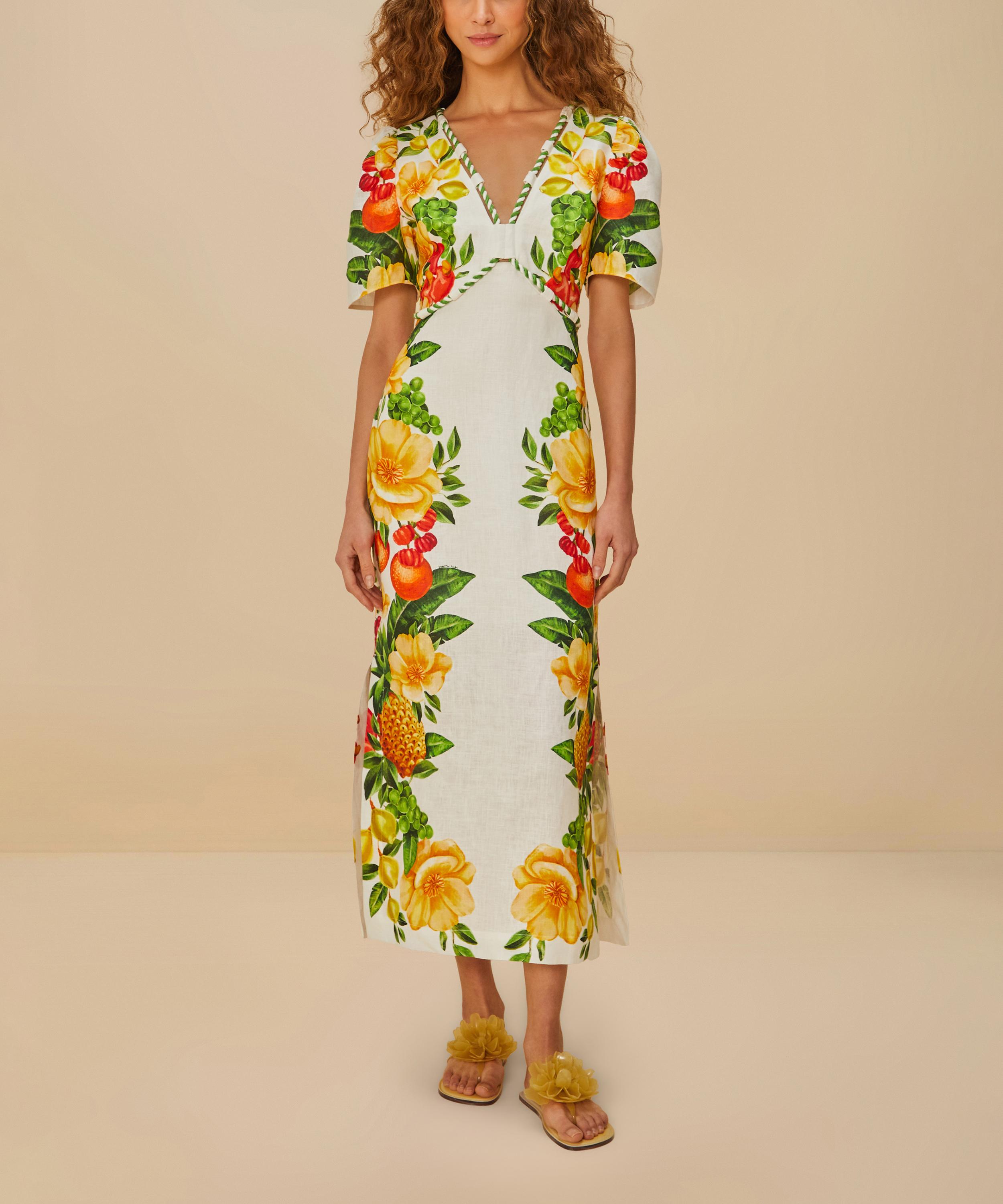 FARM Rio - Off-White Picnic Flowers Short-Sleeve Maxi Dress image number 0