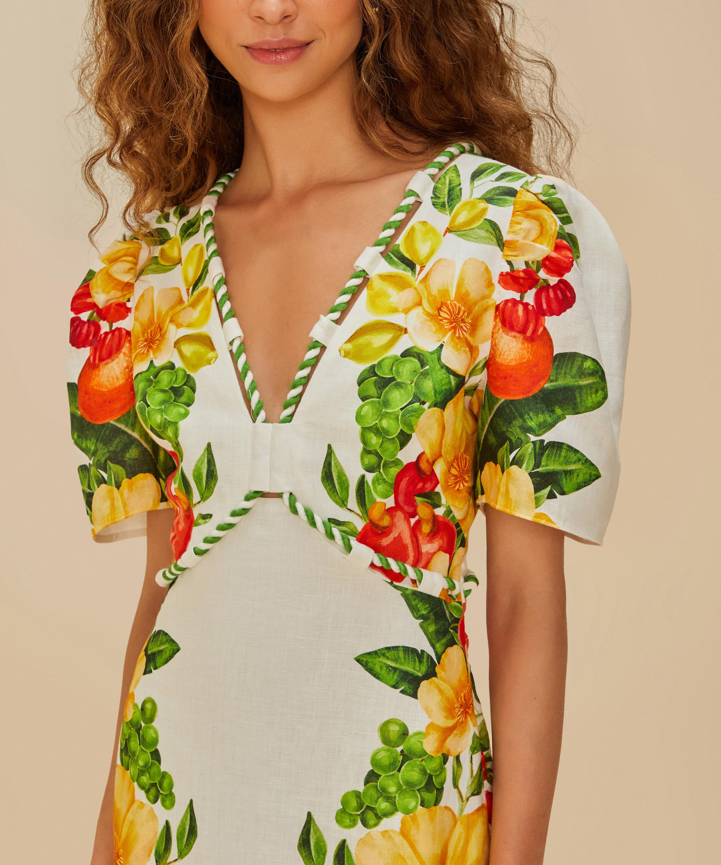 FARM Rio - Off-White Picnic Flowers Short-Sleeve Maxi Dress image number 2