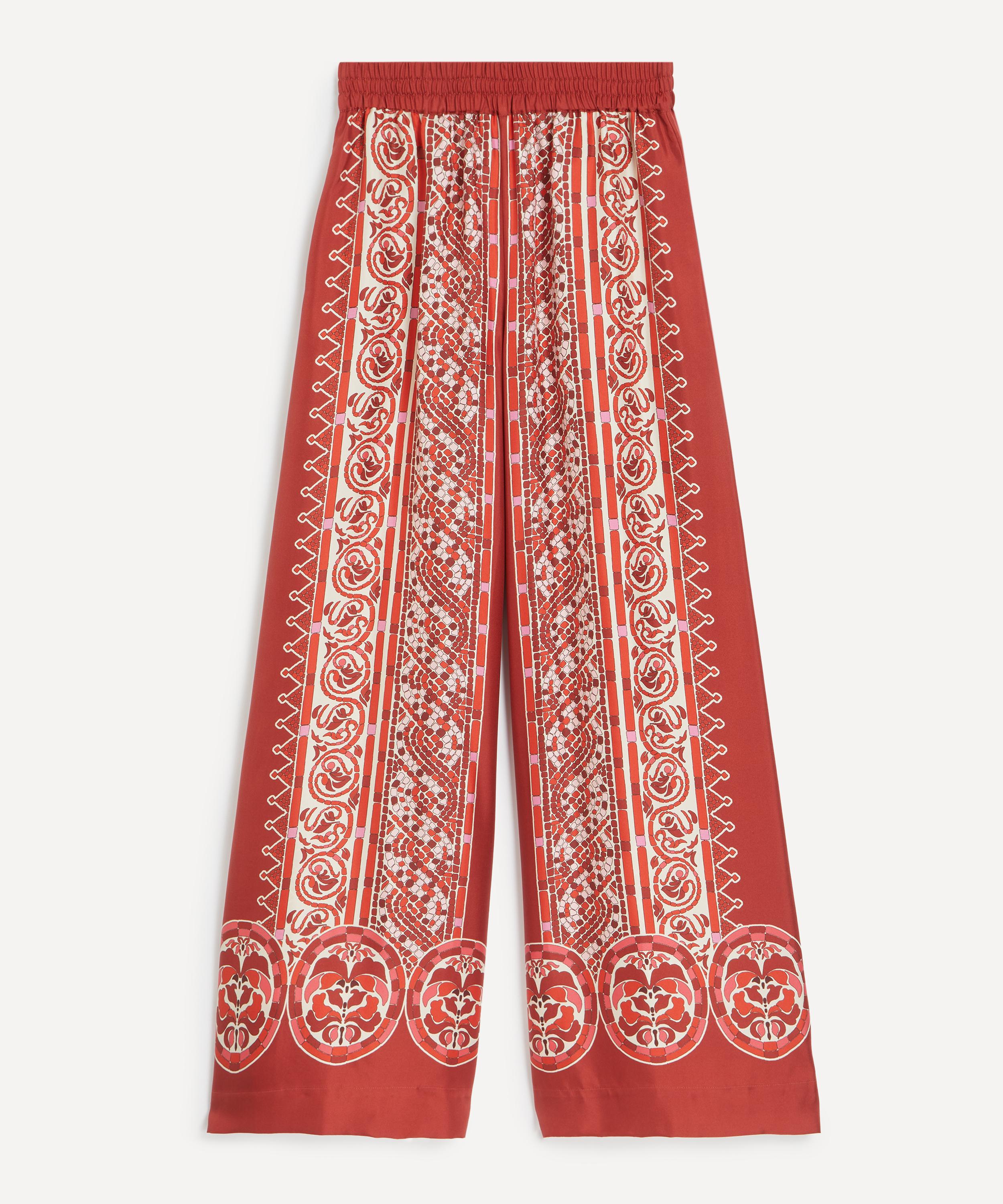La DoubleJ - Cobra Placée Red Silk Twill Palazzo Trousers  image number 0