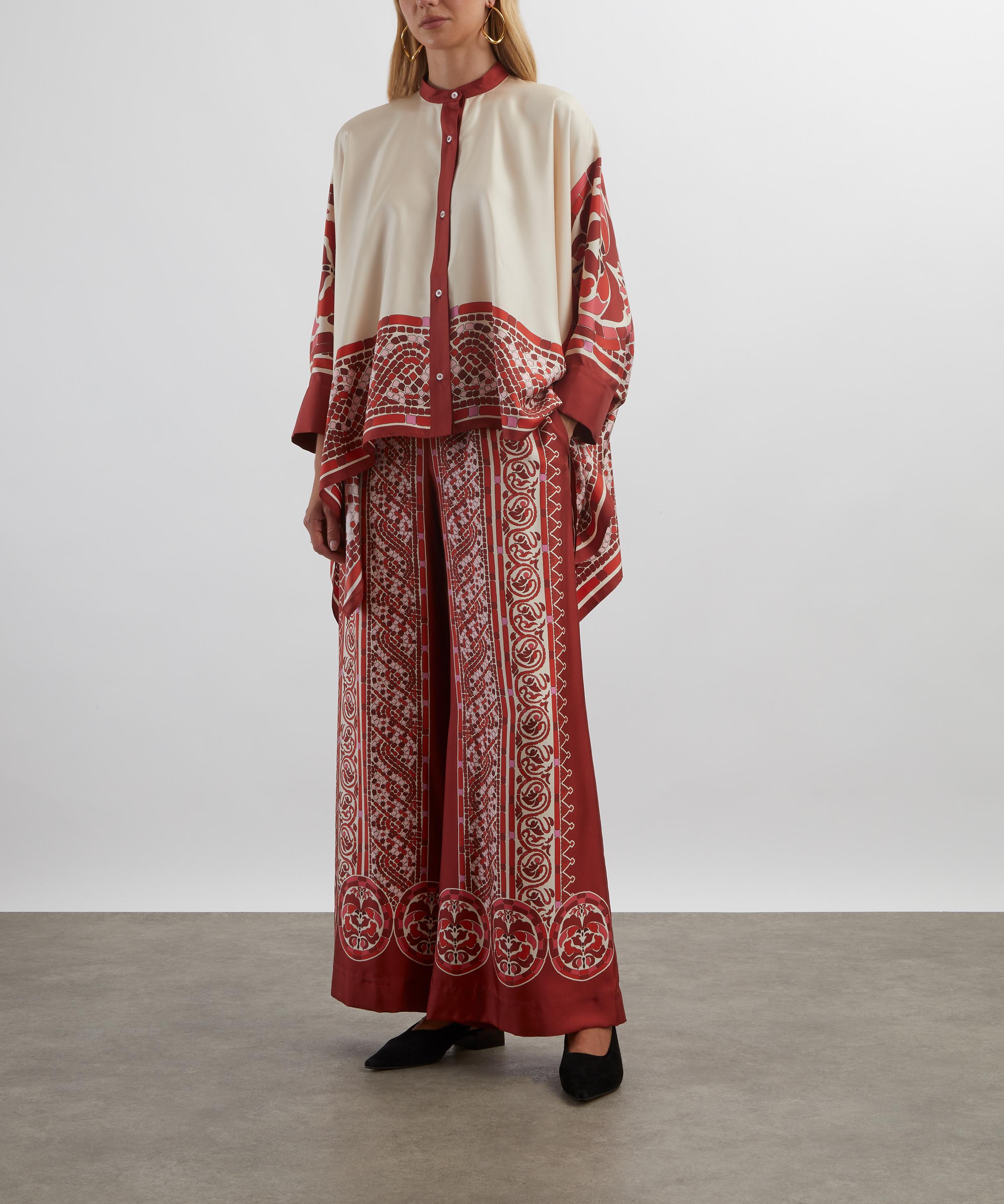 La DoubleJ - Cobra Placée Red Silk Twill Palazzo Trousers  image number 1