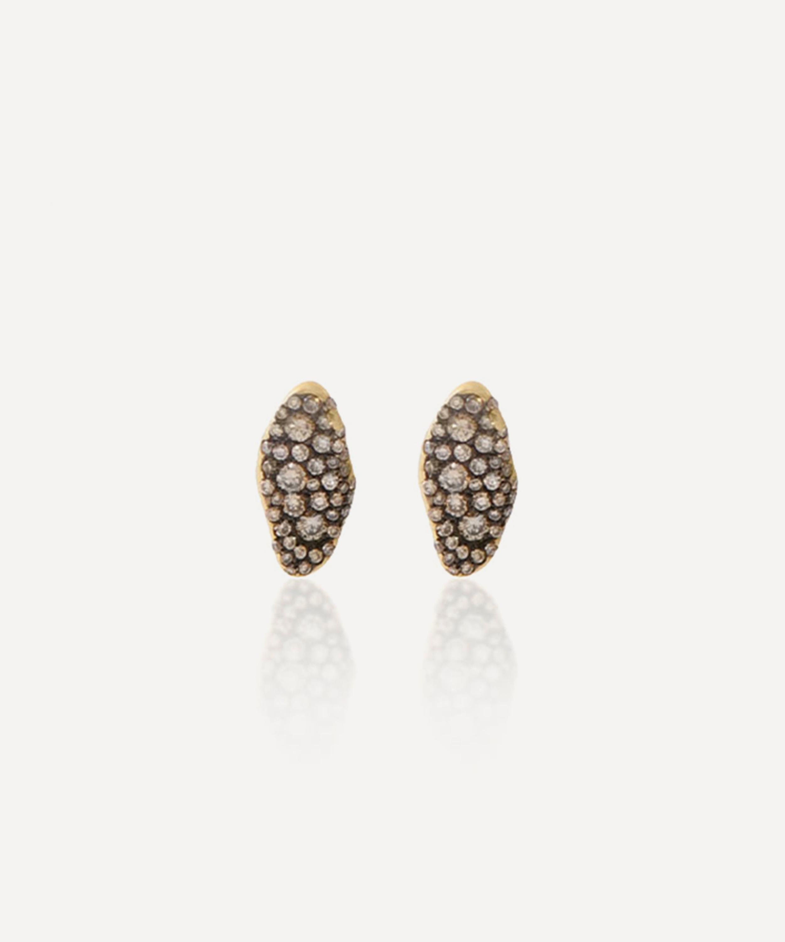 Nada Ghazal - 18ct Gold Baby Malak Flourish Champagne Mini Marquise Stud Earrings image number 0