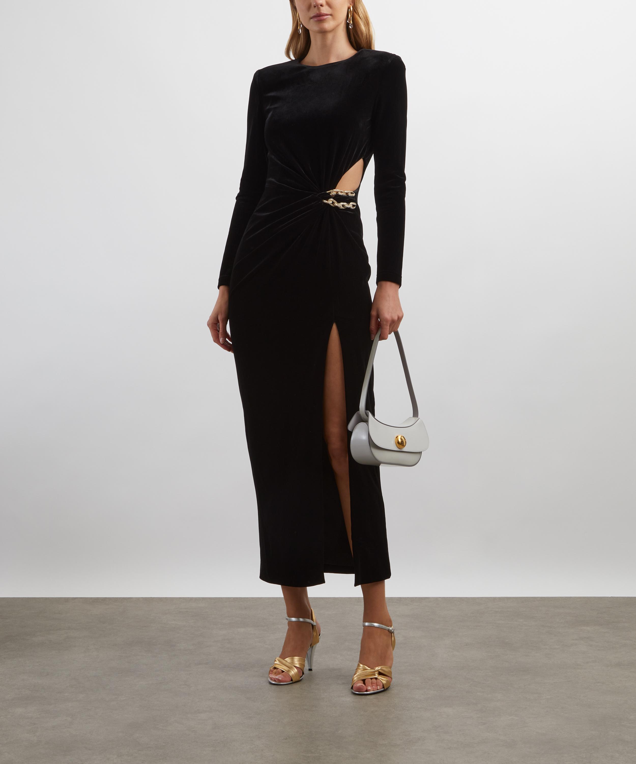 Self-Portrait - Black Velvet Embellished Midi Dress image number 1