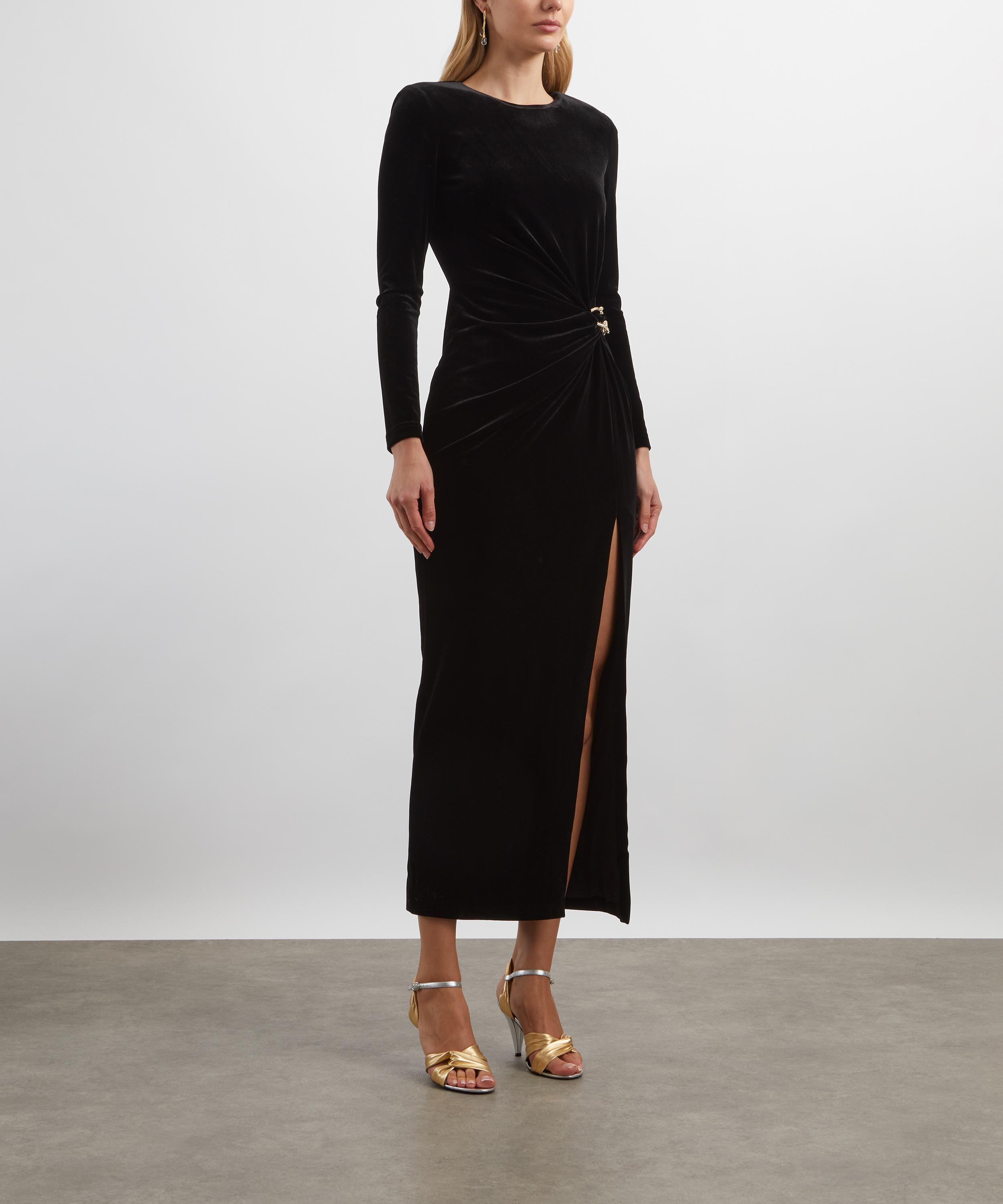 Self-Portrait - Black Velvet Embellished Midi Dress image number 2