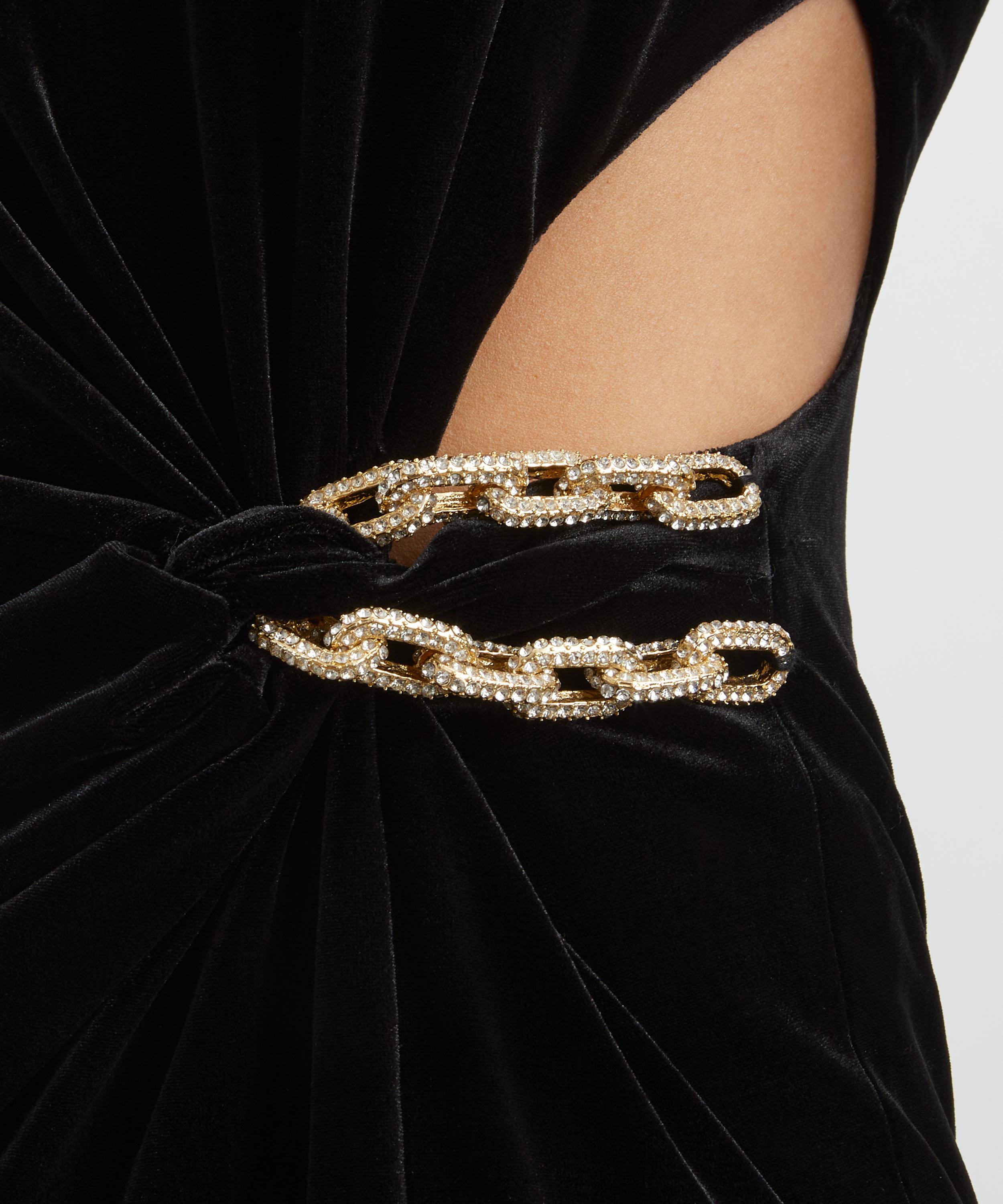 Self-Portrait - Black Velvet Embellished Midi Dress image number 4