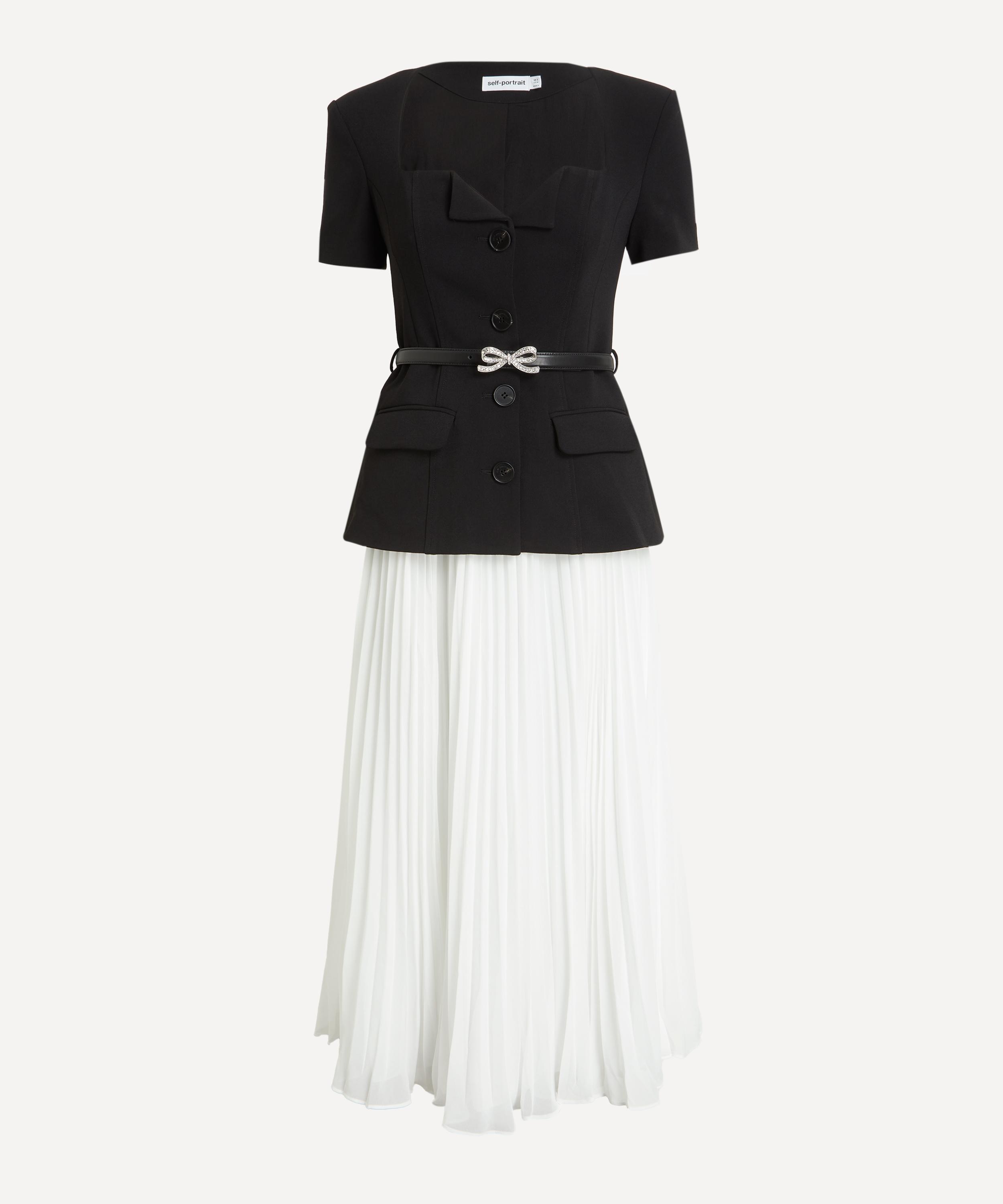 Self-Portrait - Black Tailored Contrast Chiffon Midi Dress image number 0