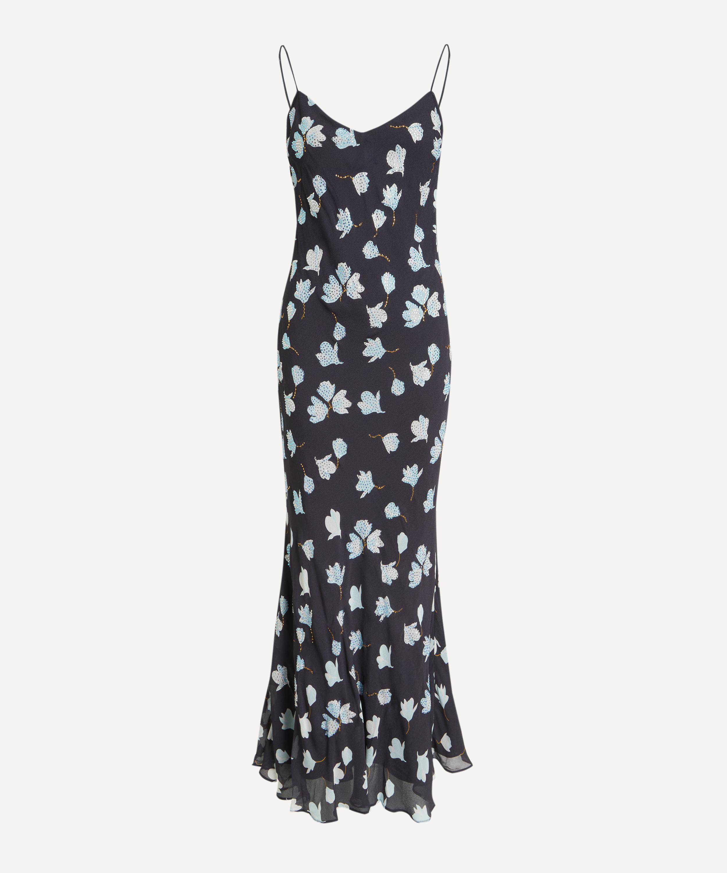Self-Portrait - Navy Floral Rhinestone Midi Dress