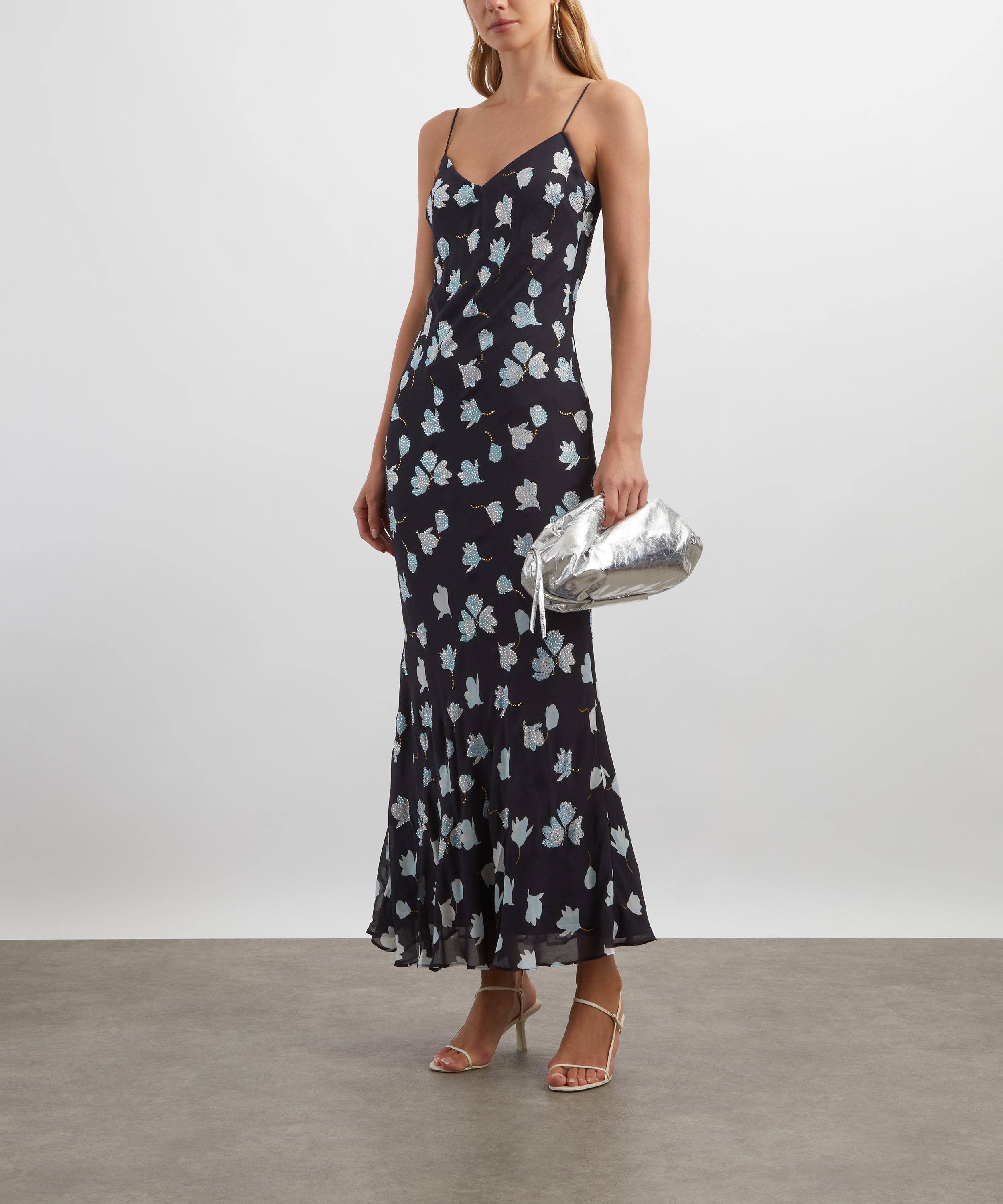 Self-Portrait - Navy Floral Rhinestone Midi Dress image number 1