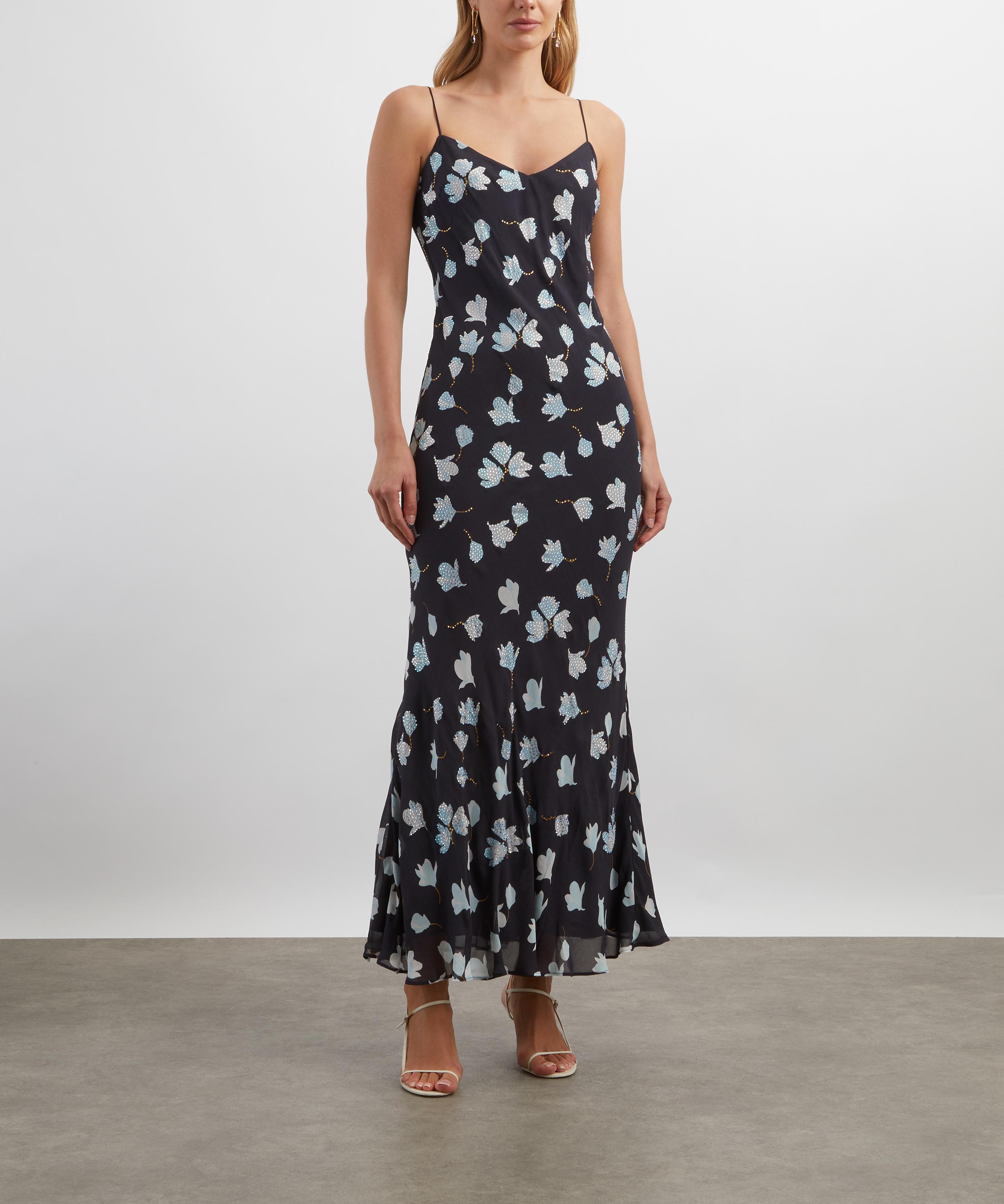 Self-Portrait - Navy Floral Rhinestone Midi Dress image number 2