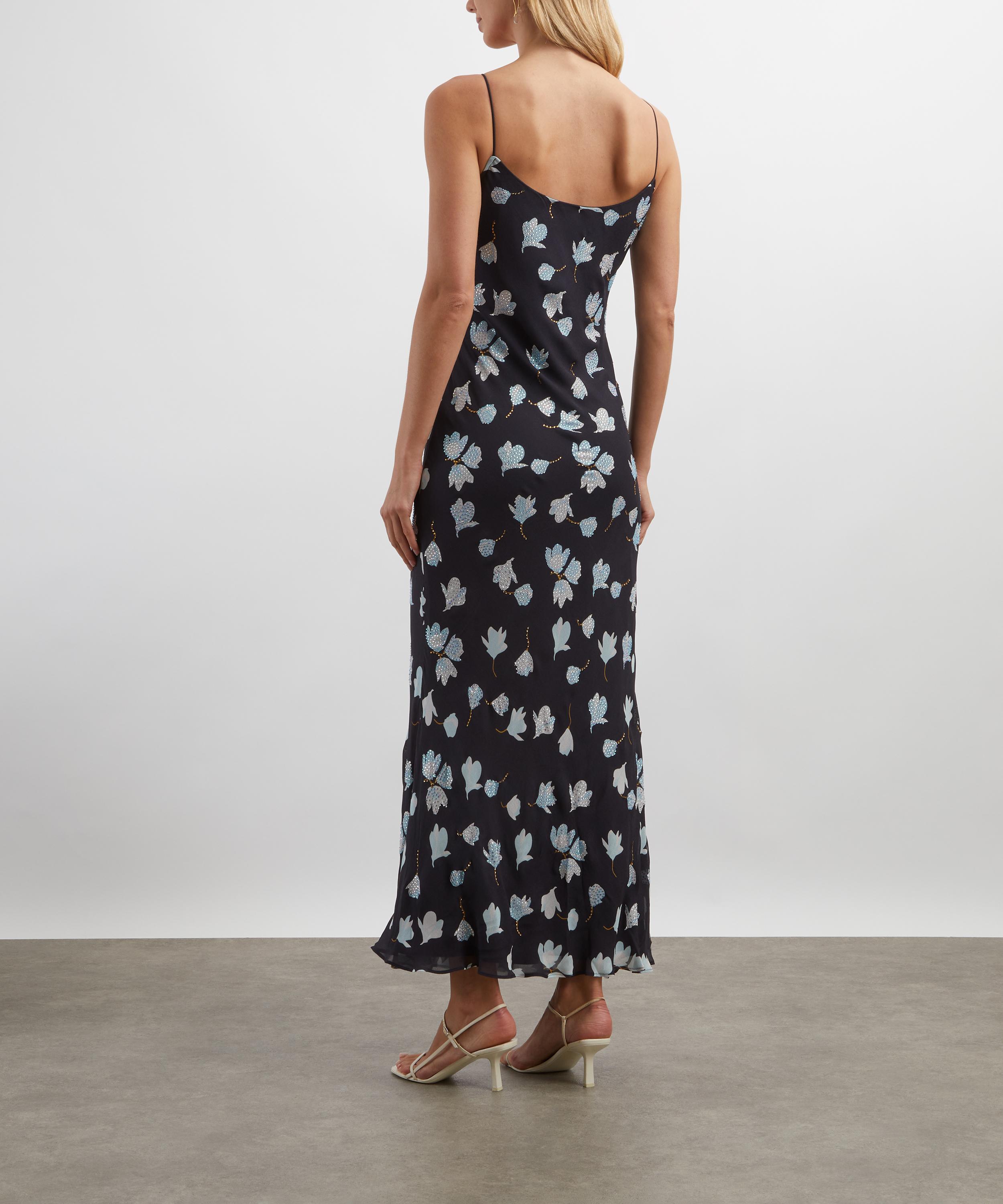 Self-Portrait - Navy Floral Rhinestone Midi Dress image number 3