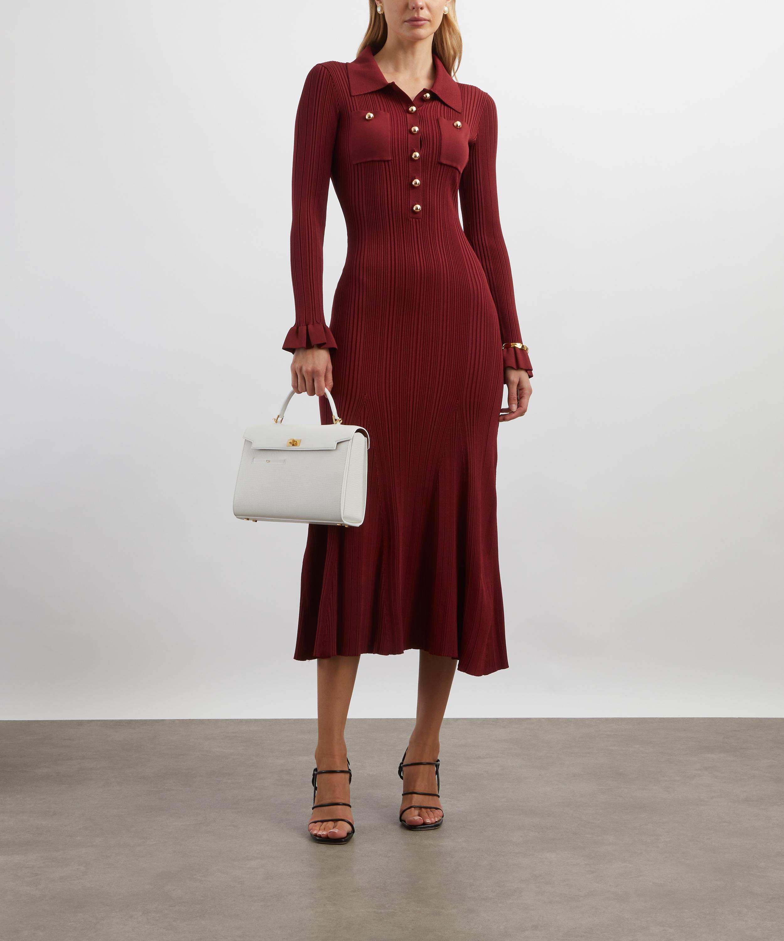 Self-Portrait - Burgundy Ribbed Knit Midi Dress image number 1
