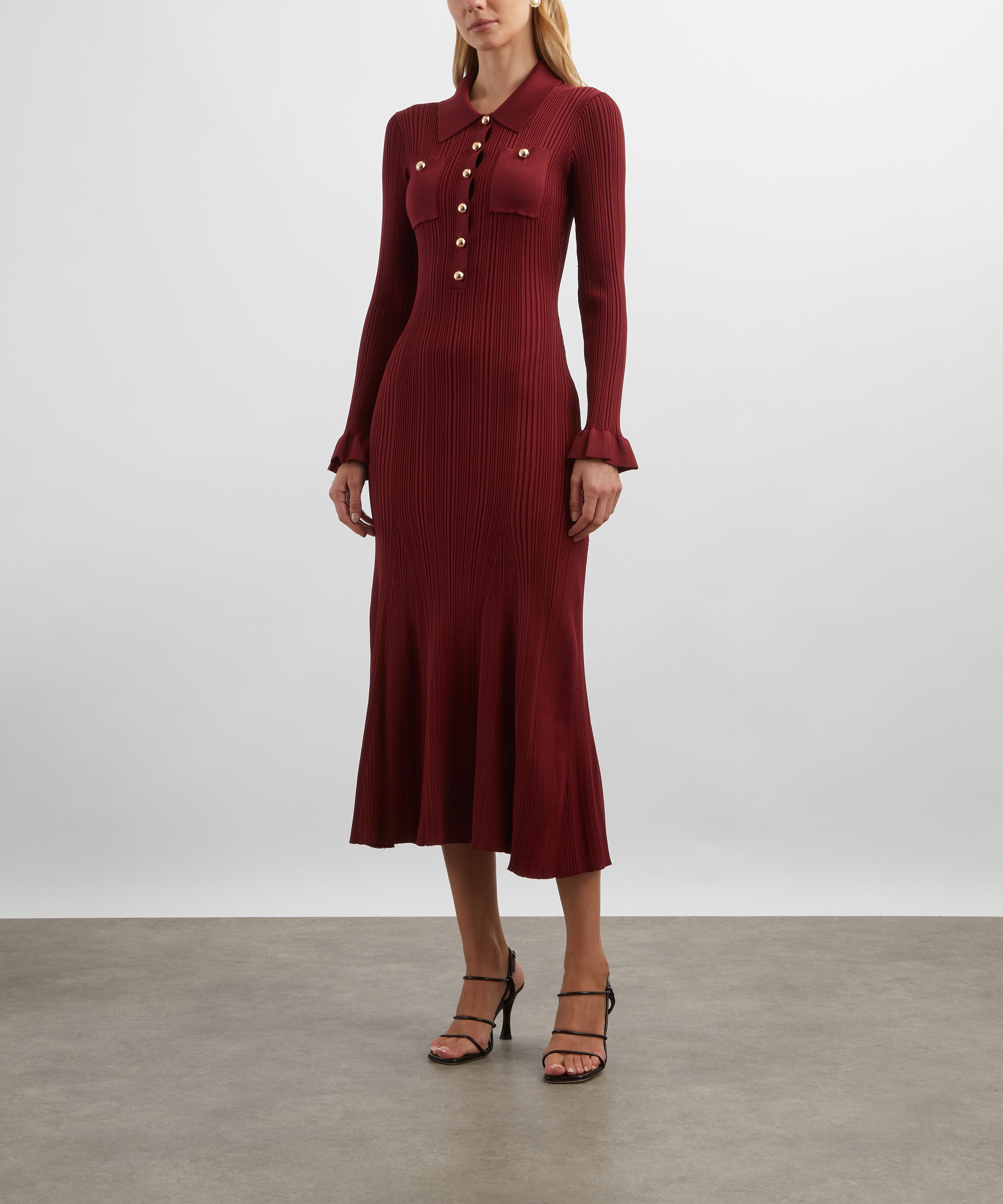 Self-Portrait - Burgundy Ribbed Knit Midi Dress image number 2