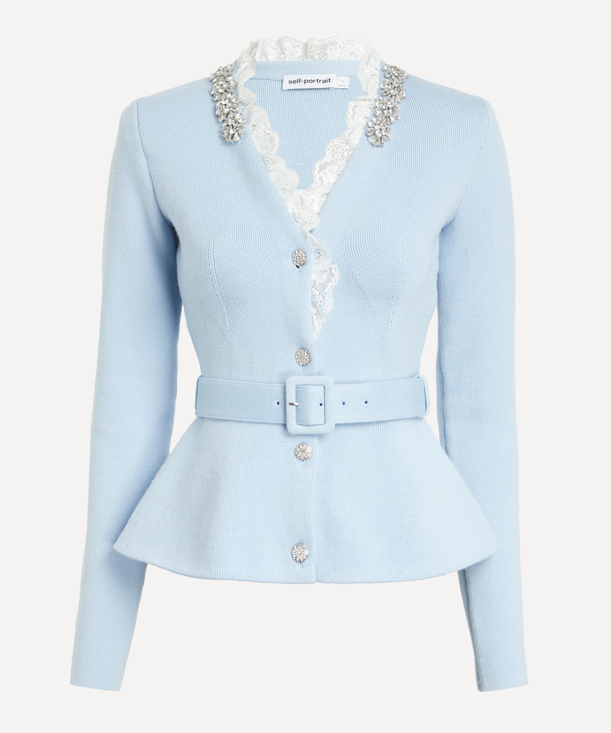 Self-Portrait - Blue Crystal Trim Cardigan image number 0