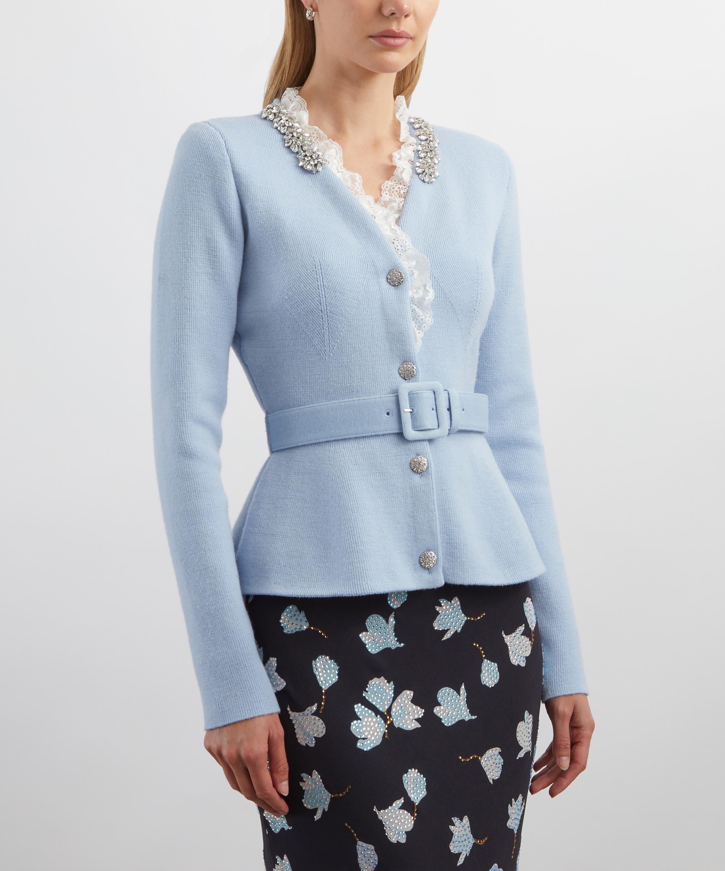 Self-Portrait - Blue Crystal Trim Cardigan image number 2