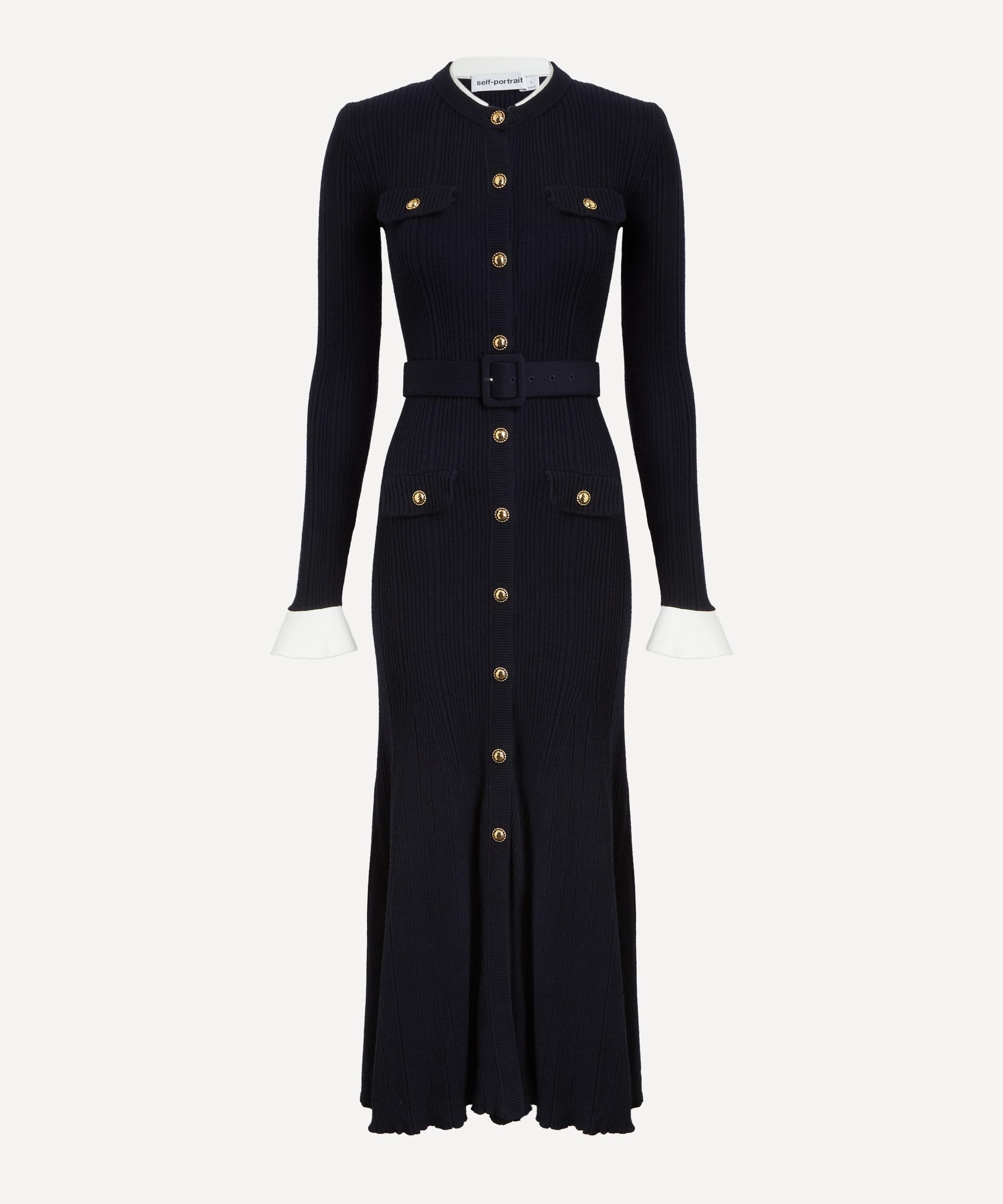 Self-Portrait - Navy Viscose Knit Midi Dress image number 0