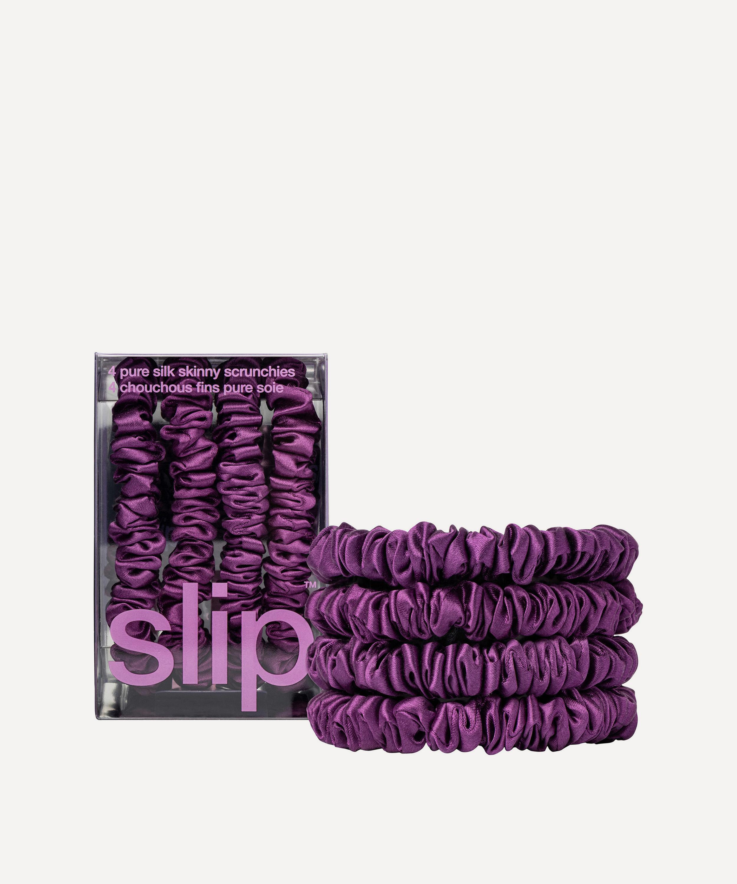 Slip - Dark Purple Skinny Silk Scrunchies Pack of 4 image number 0