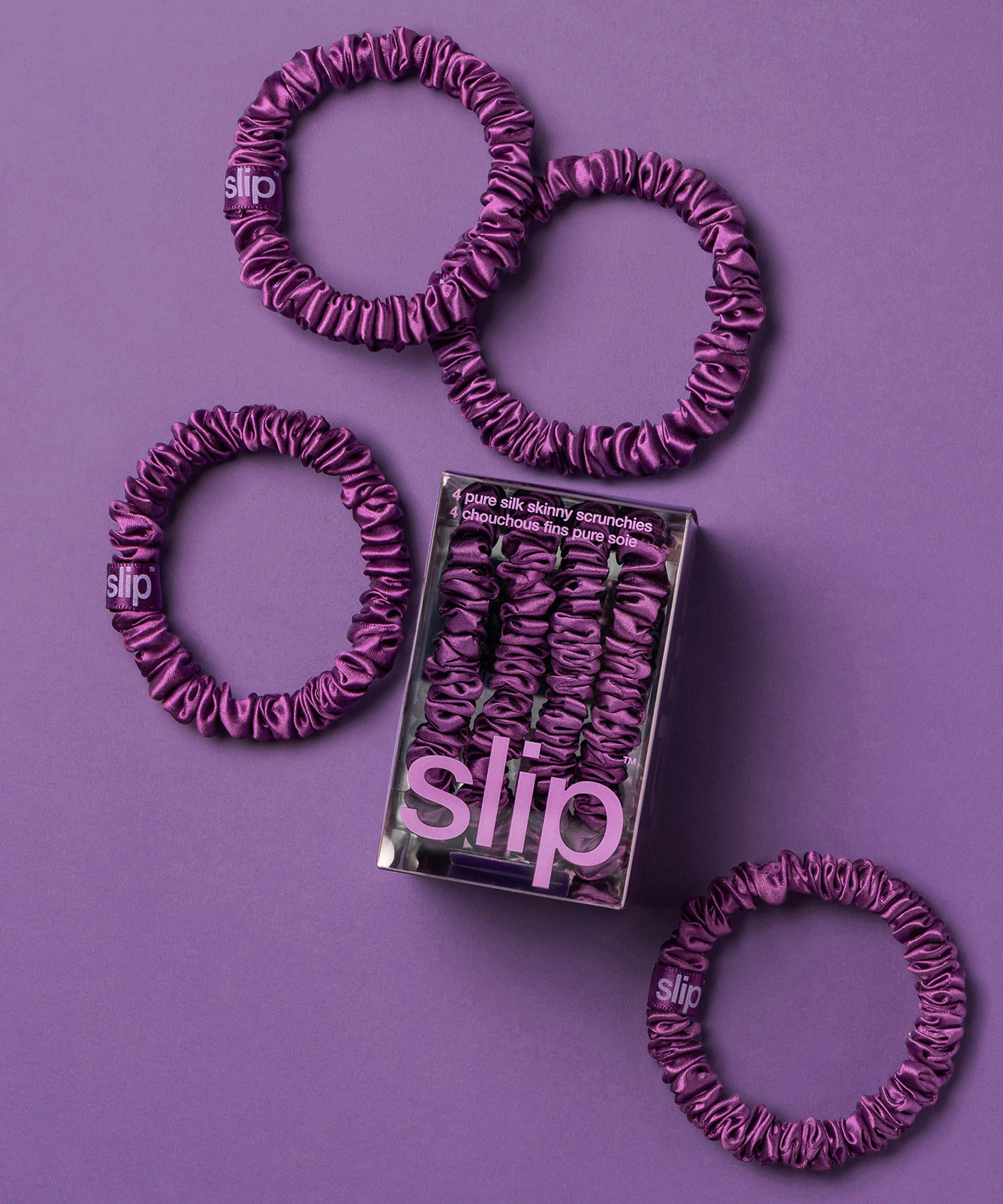 Slip - Dark Purple Skinny Silk Scrunchies Pack of 4 image number 2