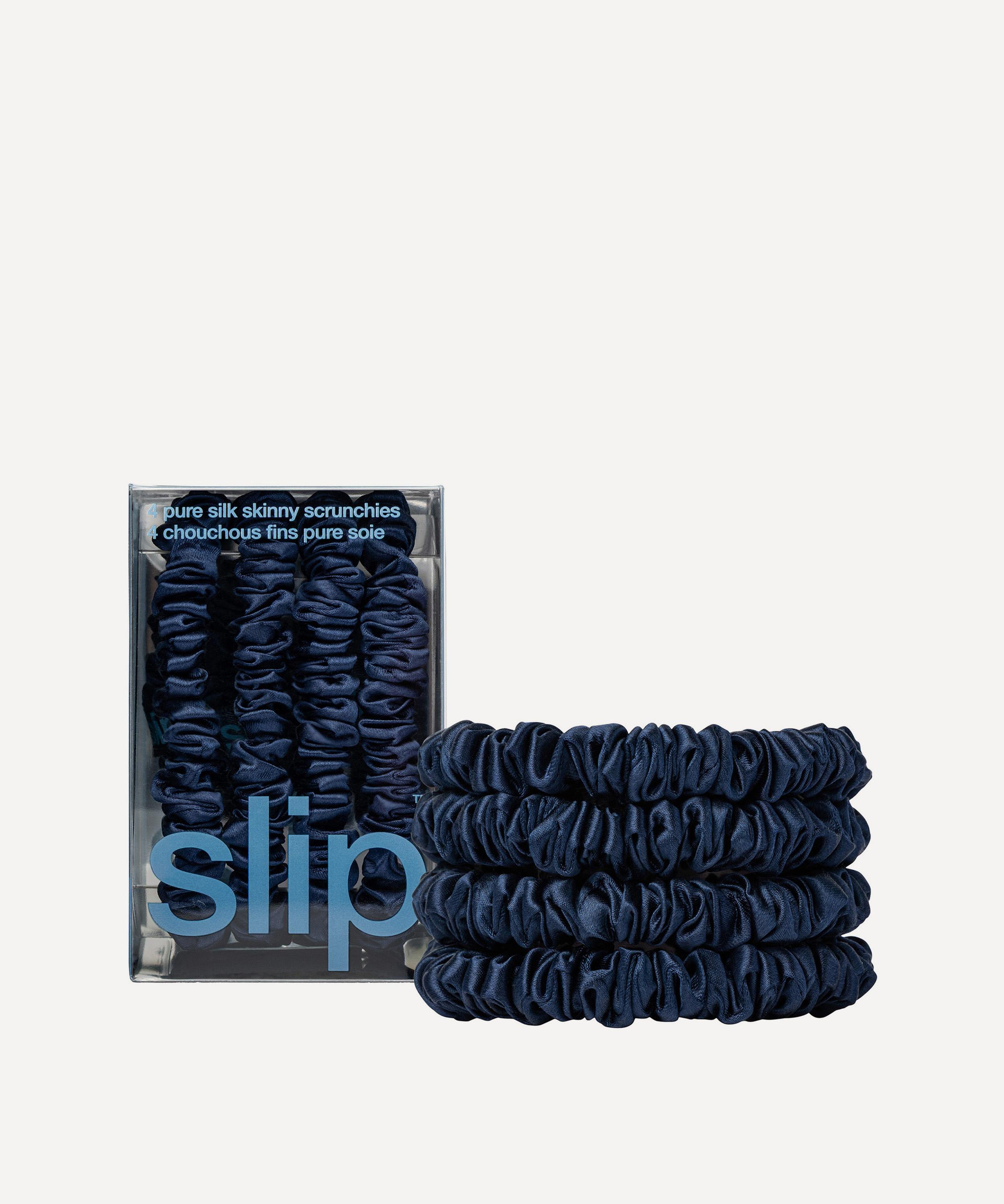Slip - Navy Skinny Silk Scrunchies Pack of 4 image number 0