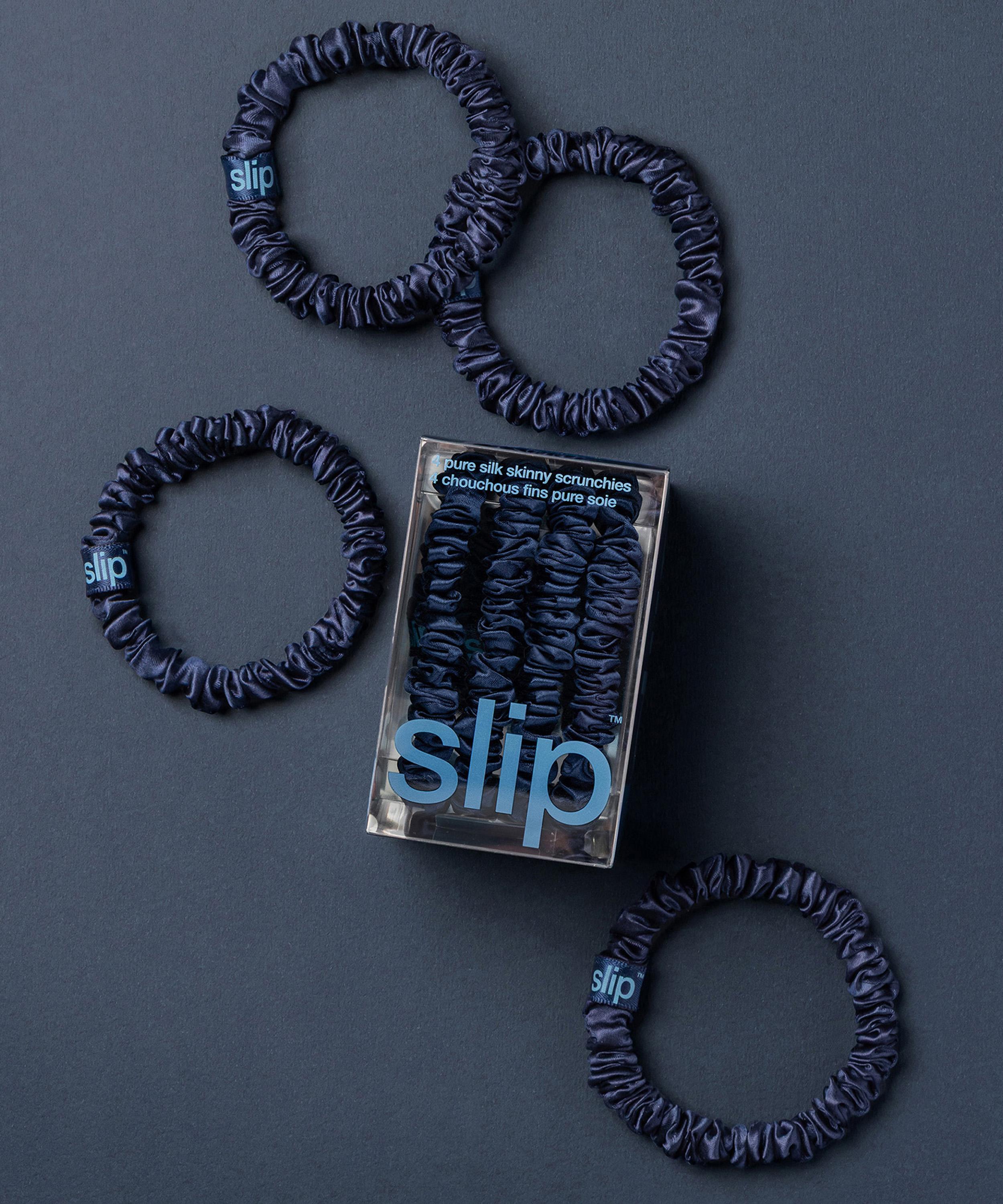 Slip - Navy Skinny Silk Scrunchies Pack of 4 image number 2