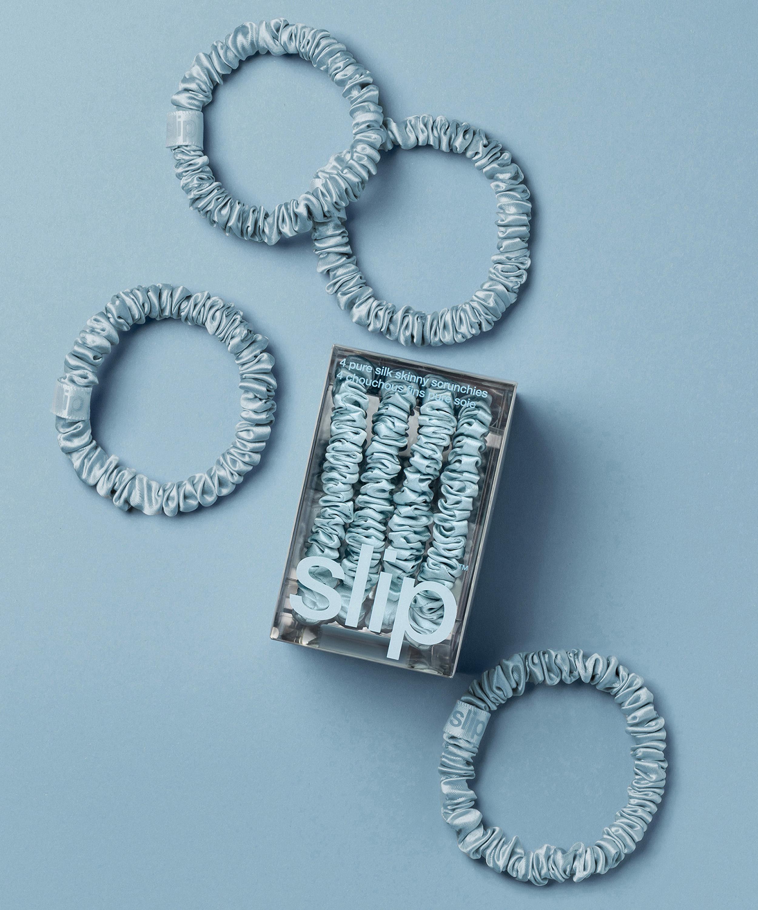 Slip - Sky Blue Skinny Silk Scrunchies Pack of 5 image number 2