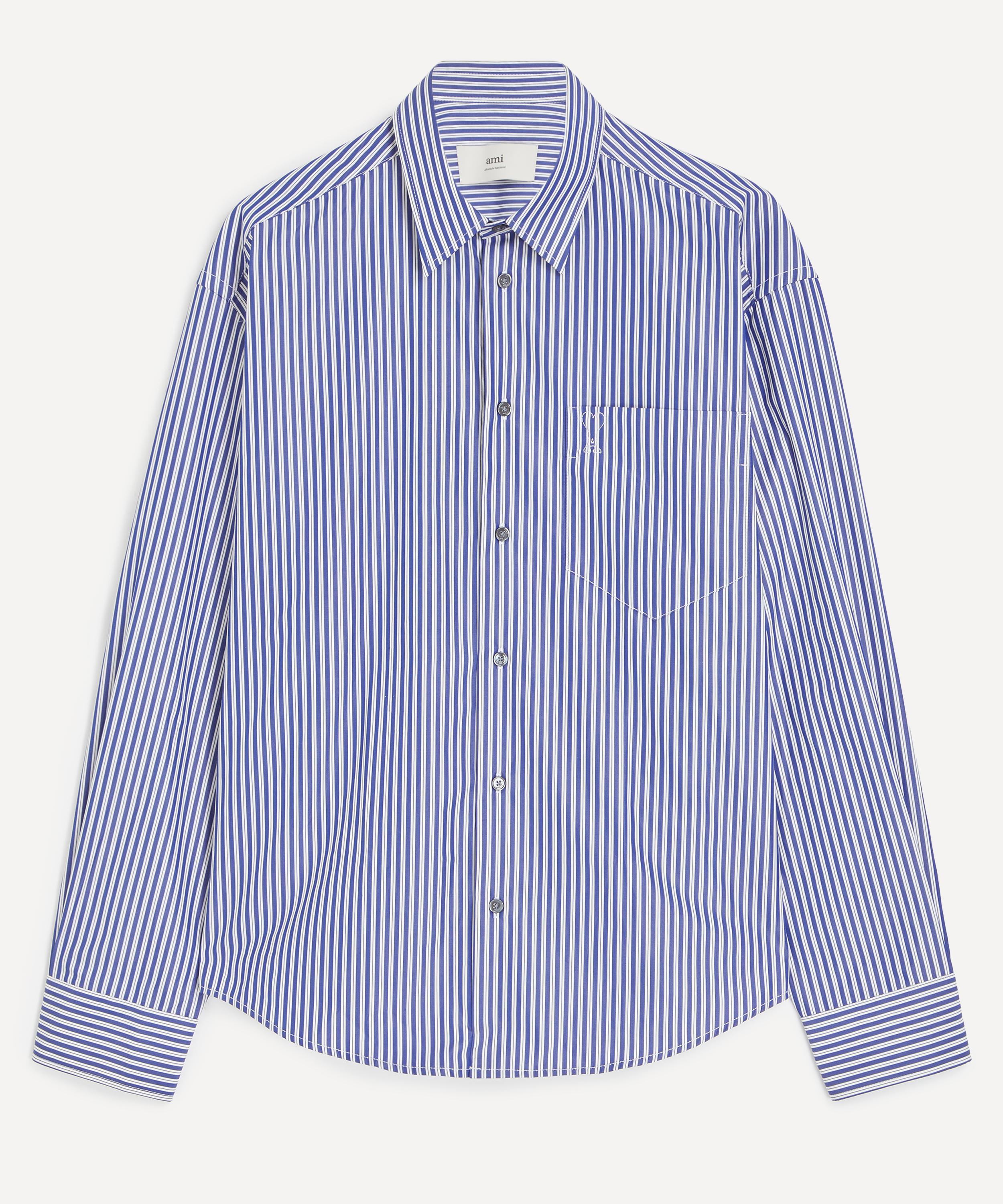 Ami - Cotton Embossed Stripe ADC Boxy Shirt image number 0