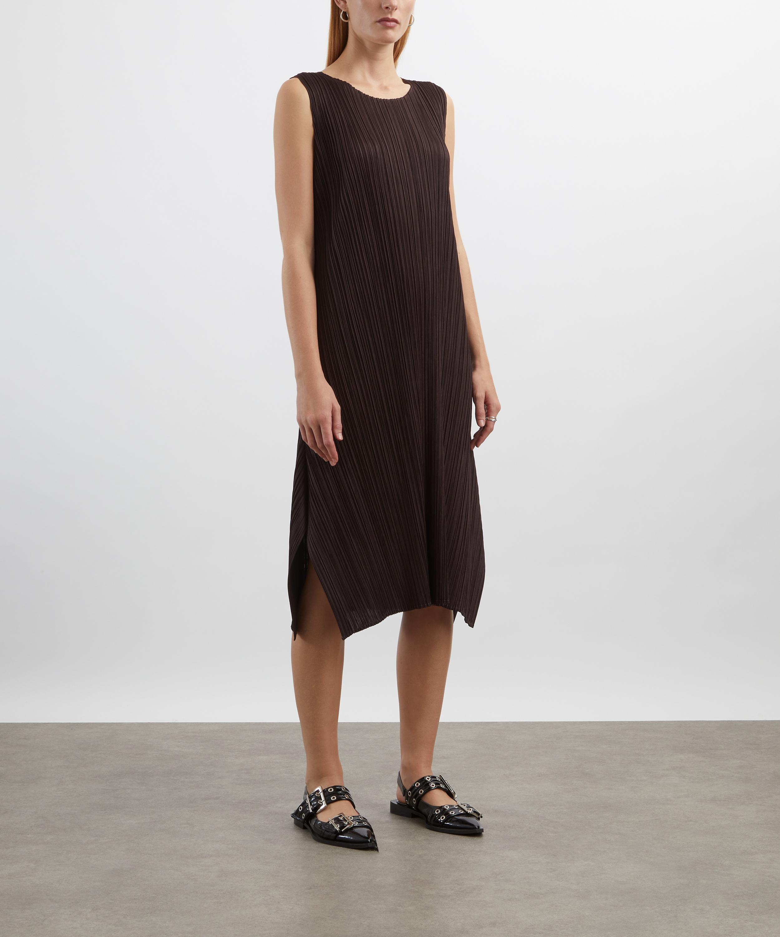 Pleats Please Issey Miyake - MONTHLY COLOURS: JULY Dark Brown Pleated Midi Dress image number 2