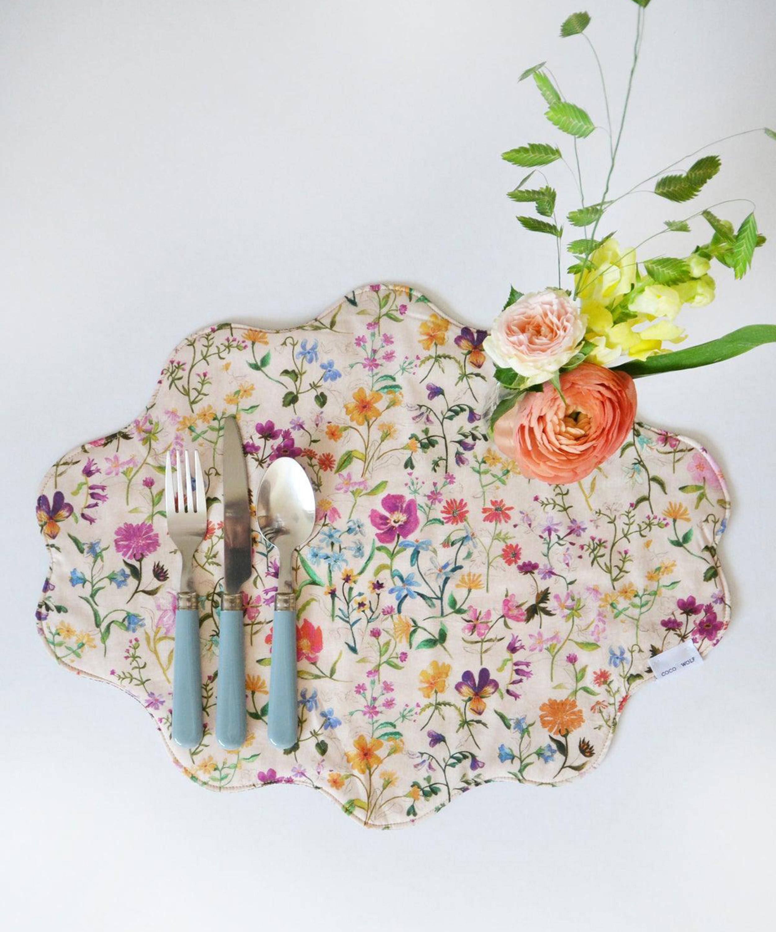 Coco & Wolf - Linen Garden and Katie and Millie Cotton Reversible Wavy Edge Placemat image number 1