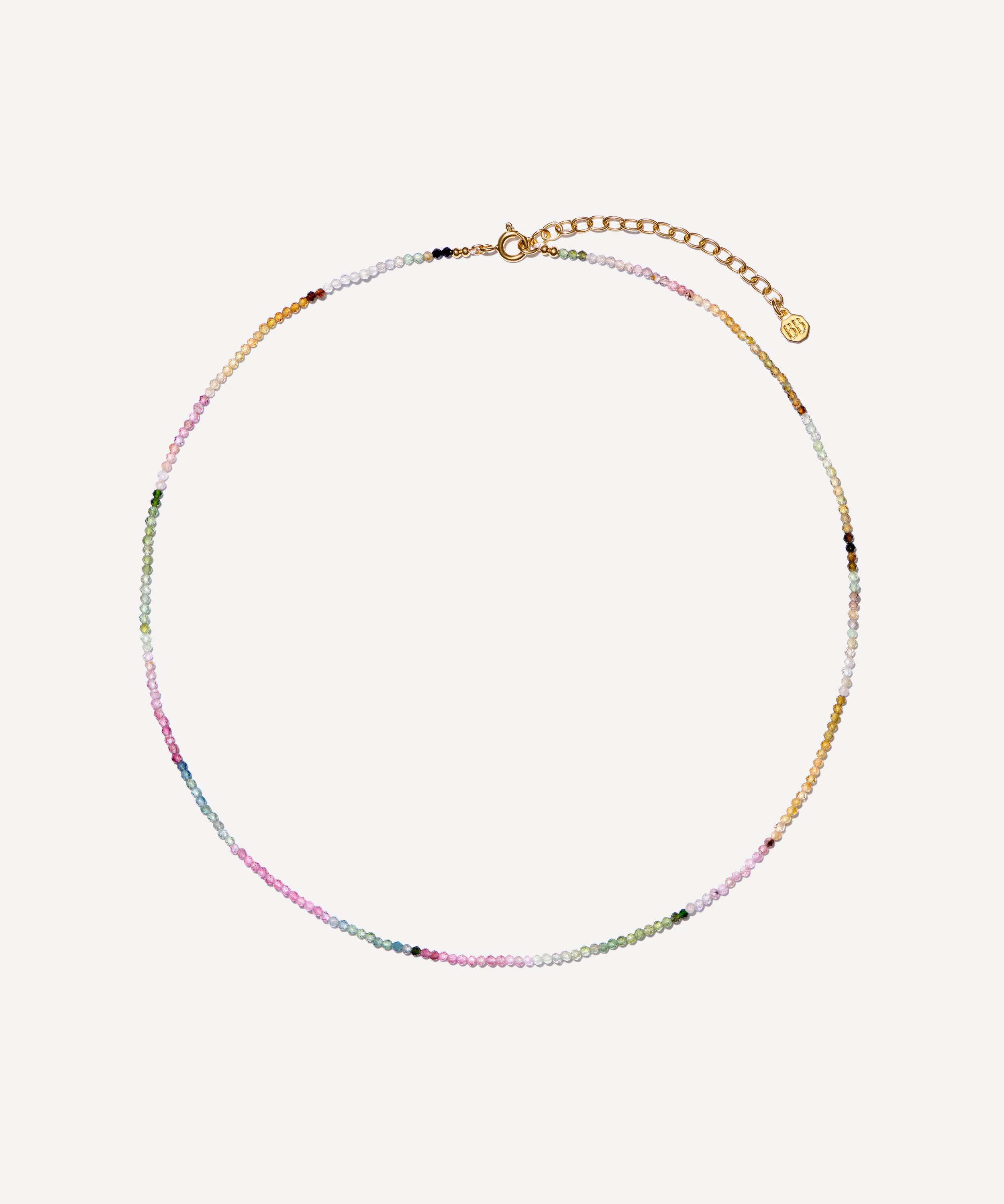 Bon Bon Jewellery Club - 14ct Gold-Plated Vermeil Silver Watermelon Tourmaline Skinny Bead Necklace image number 0
