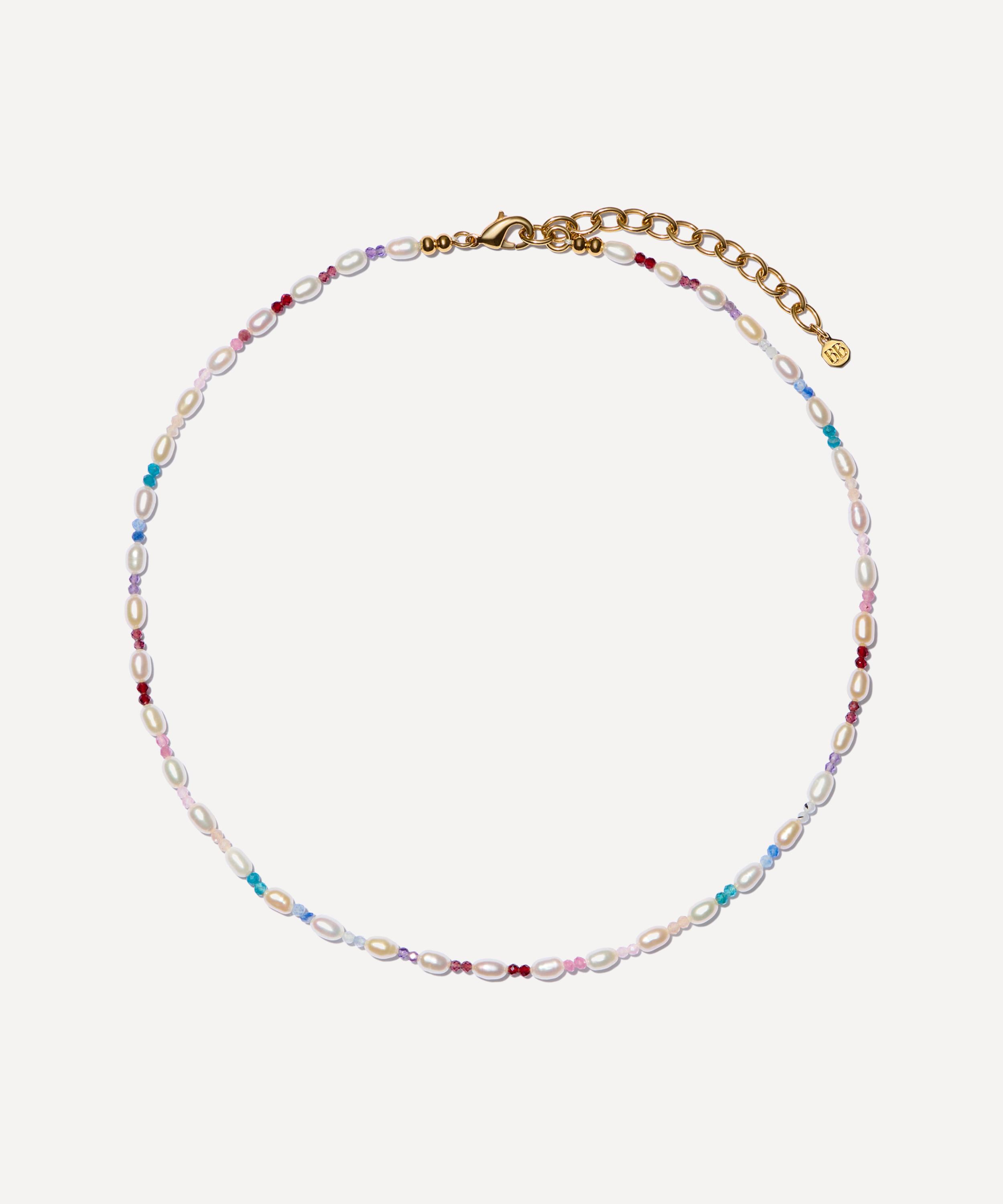 Bon Bon Jewellery Club - 14ct Gold-Plated Vermeil Brass Pearl and Double Gemstone Necklace image number 0