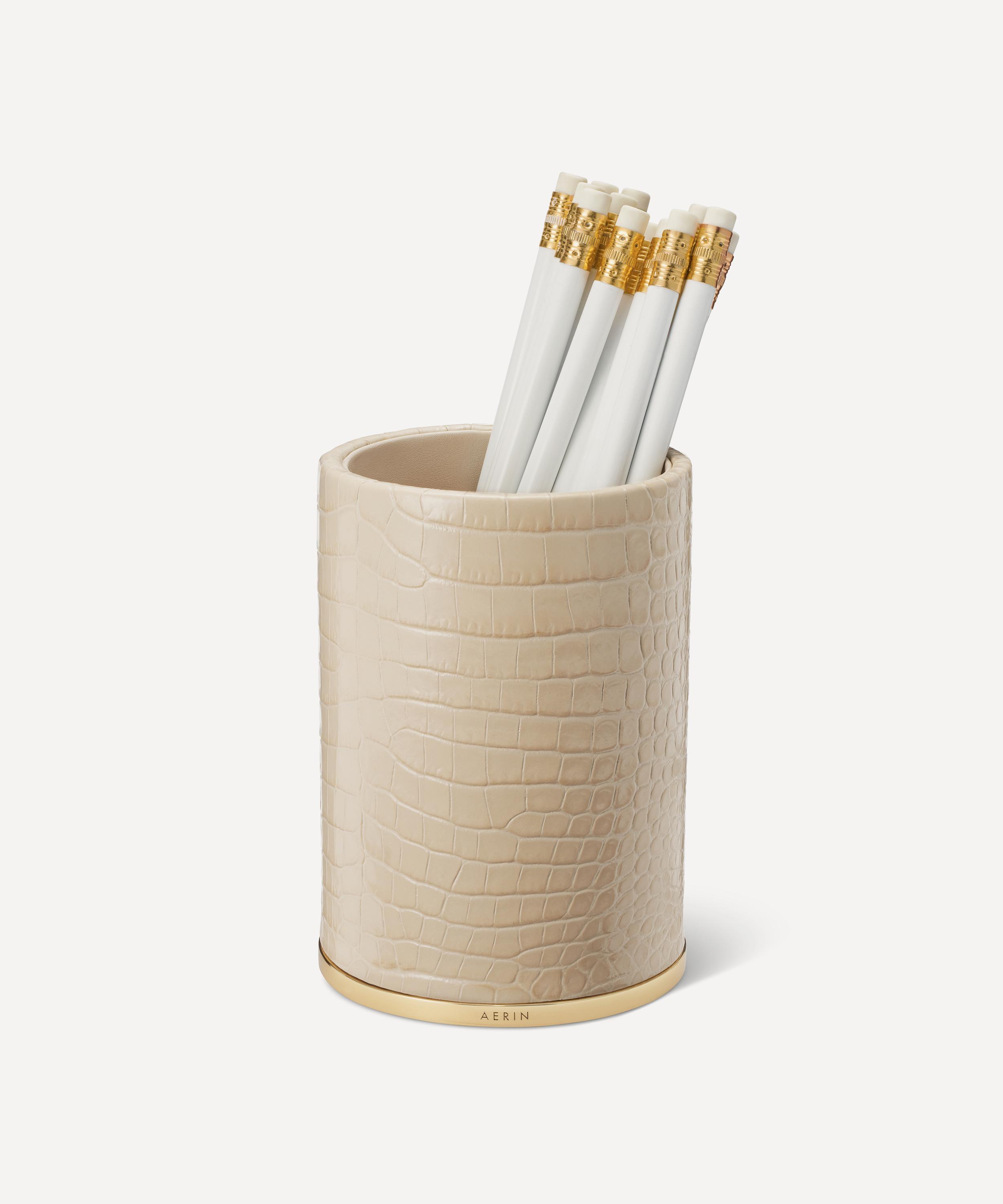 AERIN - Classic Croc-Embossed Leather Pencil Cup image number 1