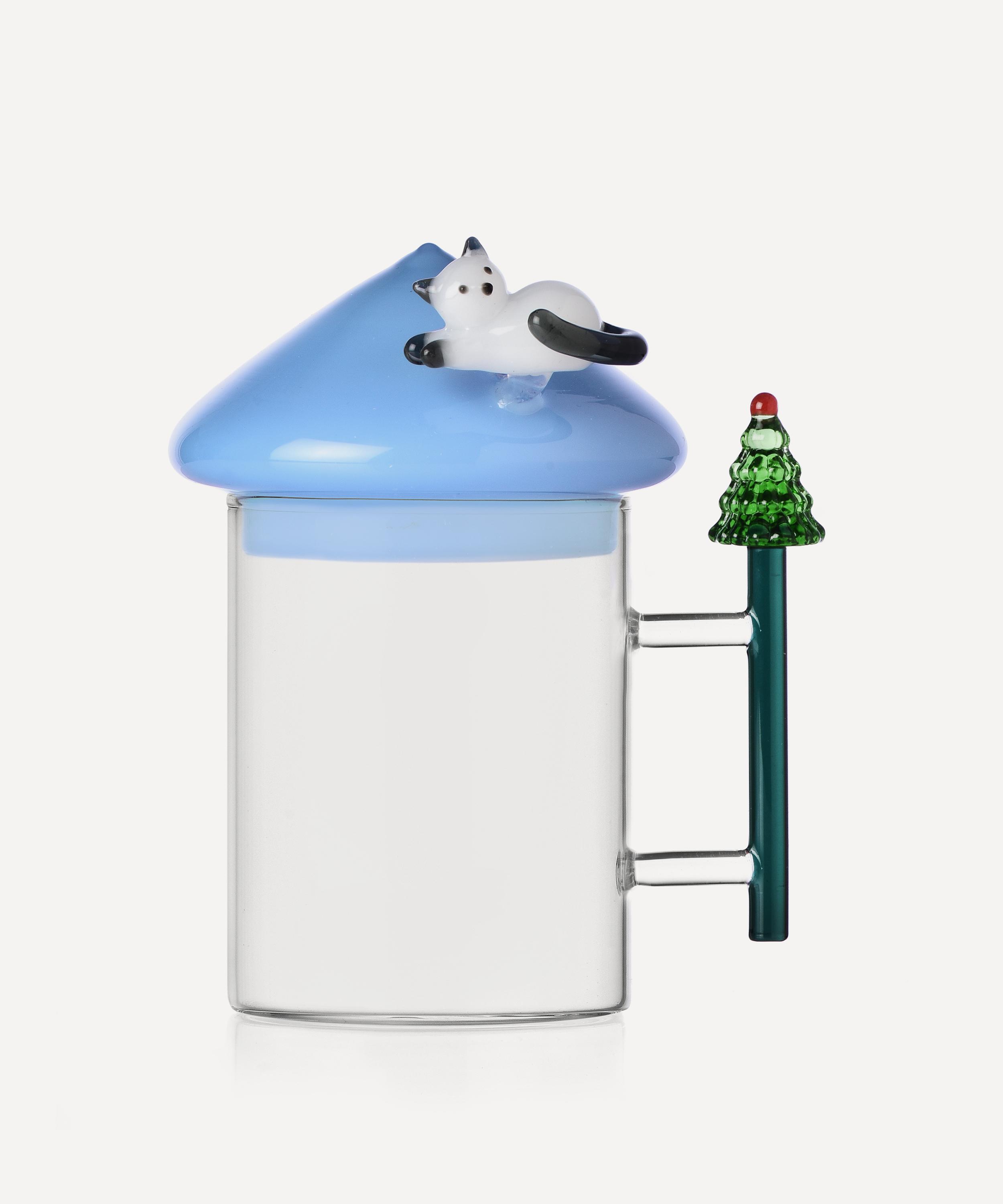 Christmas - Christmas Tree and Cat Glass Mug with Lid