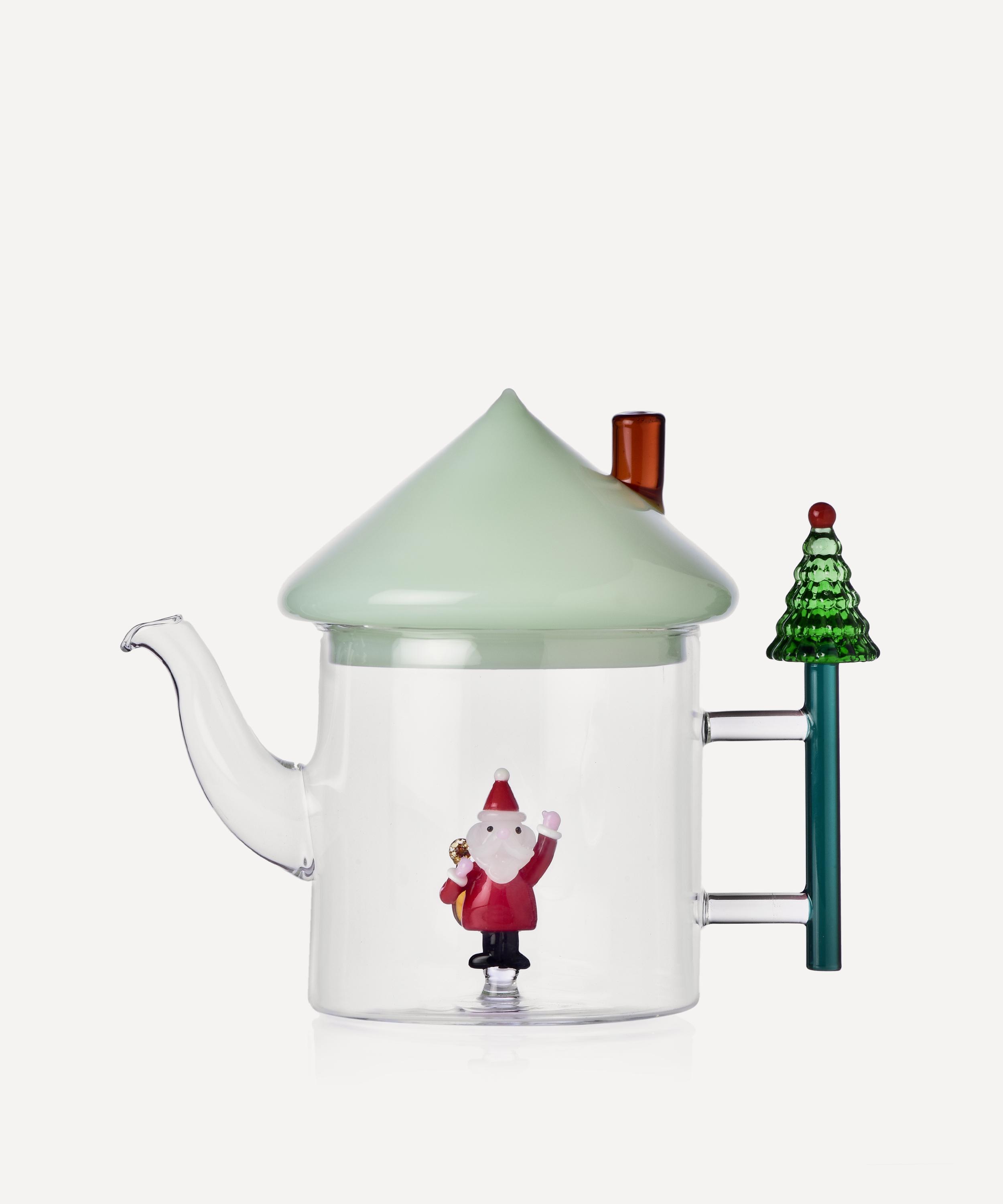 Christmas - Santa Claus and Christmas Tree Glass Teapot