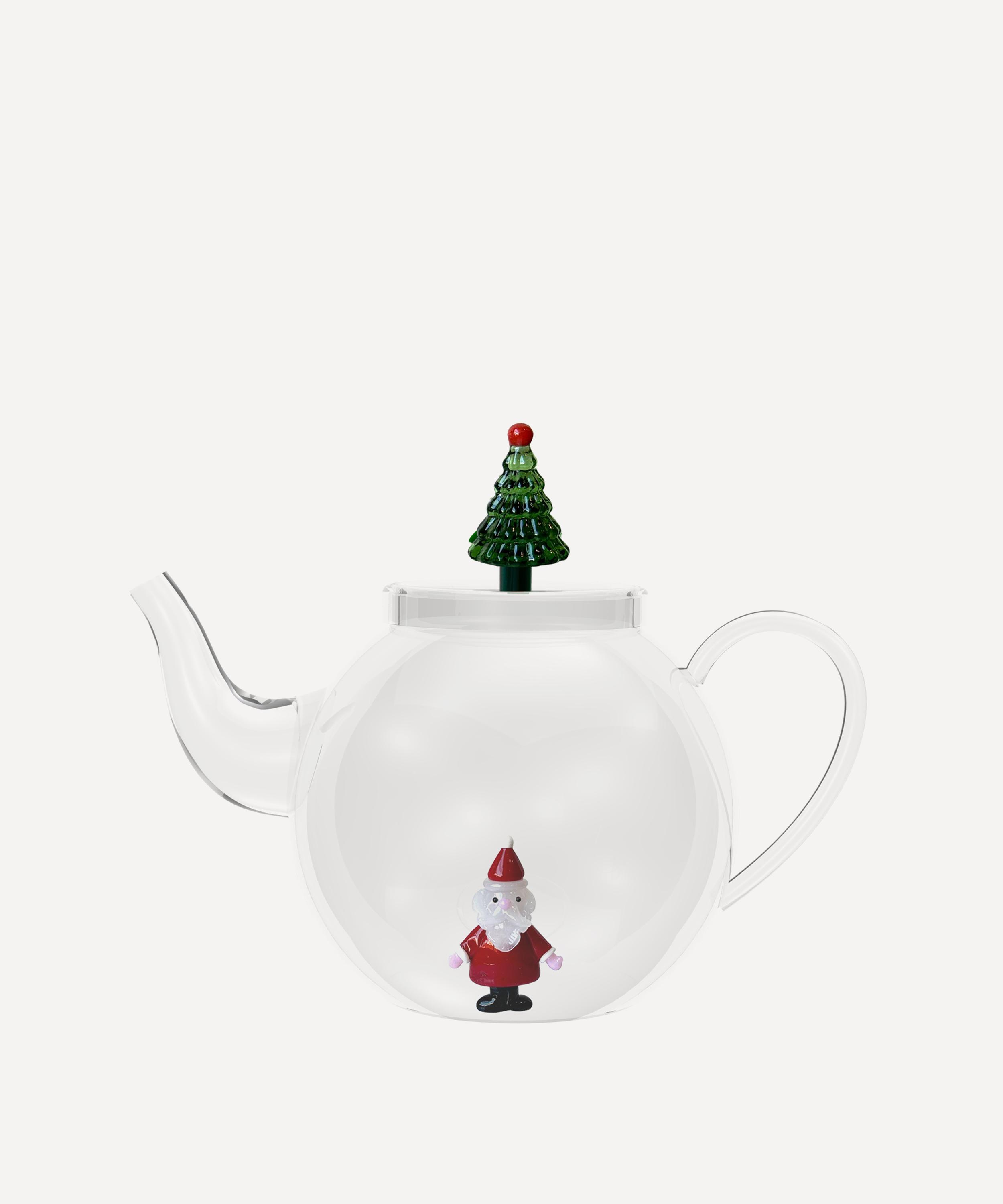 Christmas - Santa Claus and Christmas Tree Glass Teapot