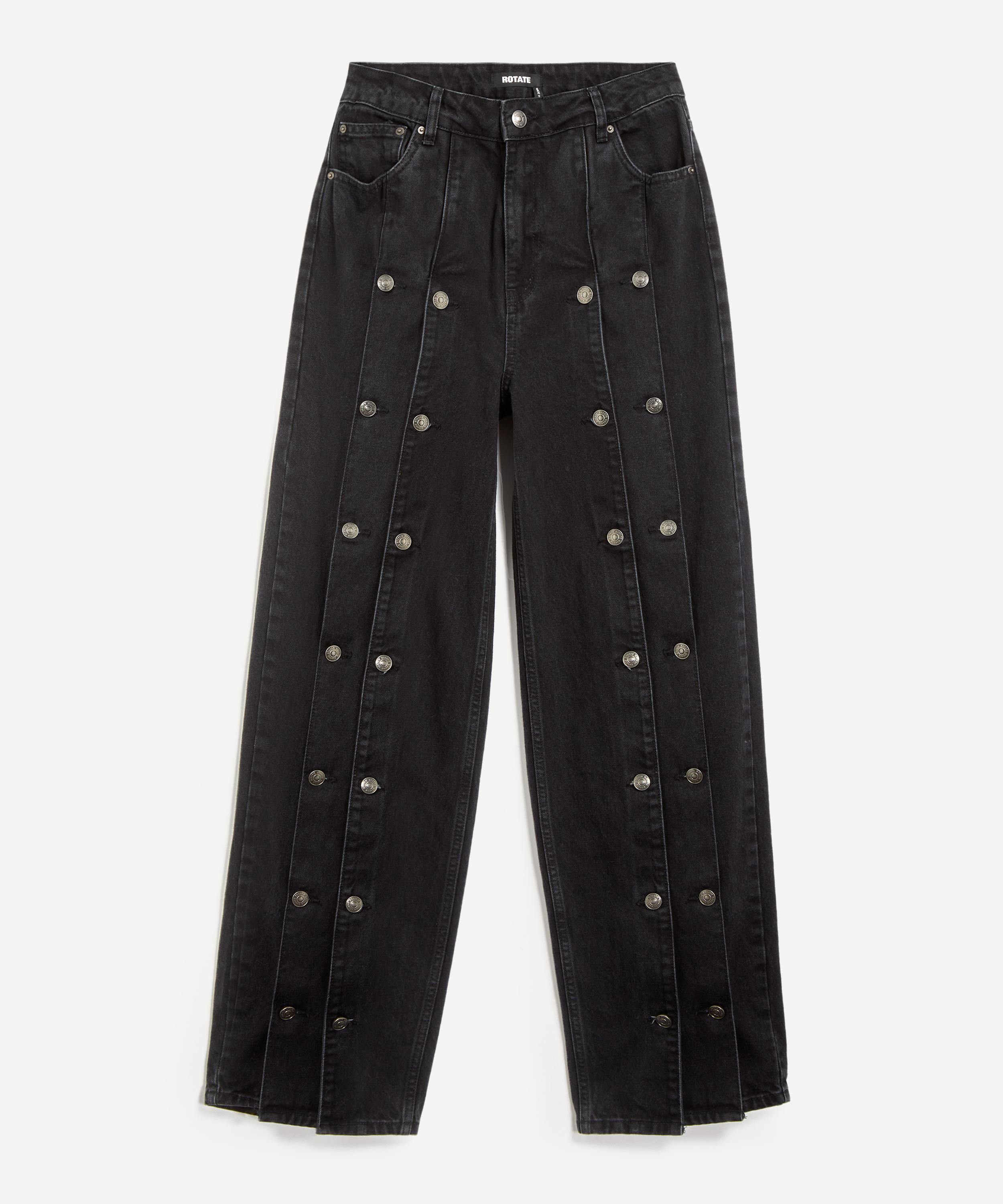 ROTATE Birger Christensen - Black Button Detail Wide Jeans