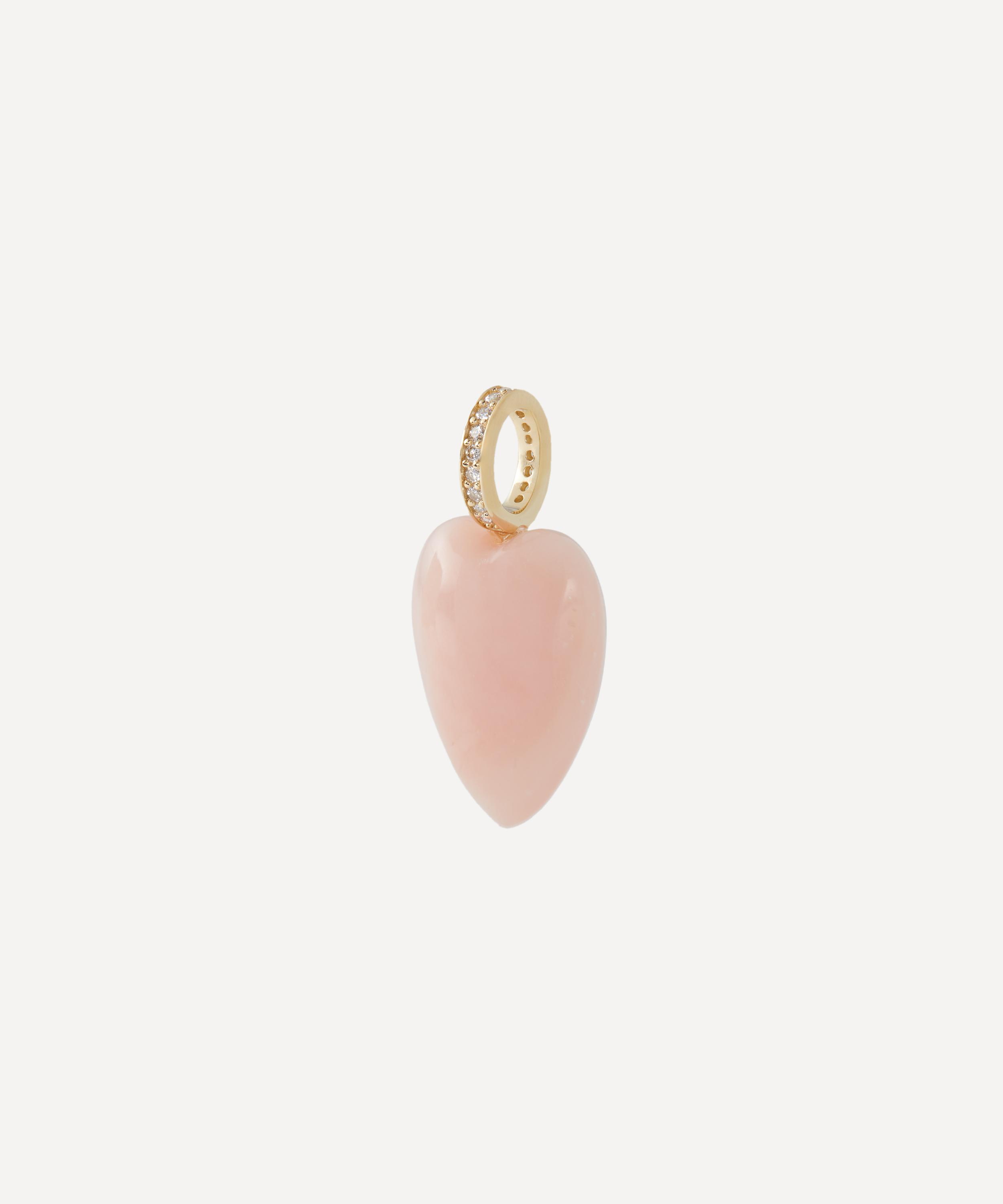 By Pariah - 14ct Gold Heartstone Pink Opal and Diamond Pendant image number 1