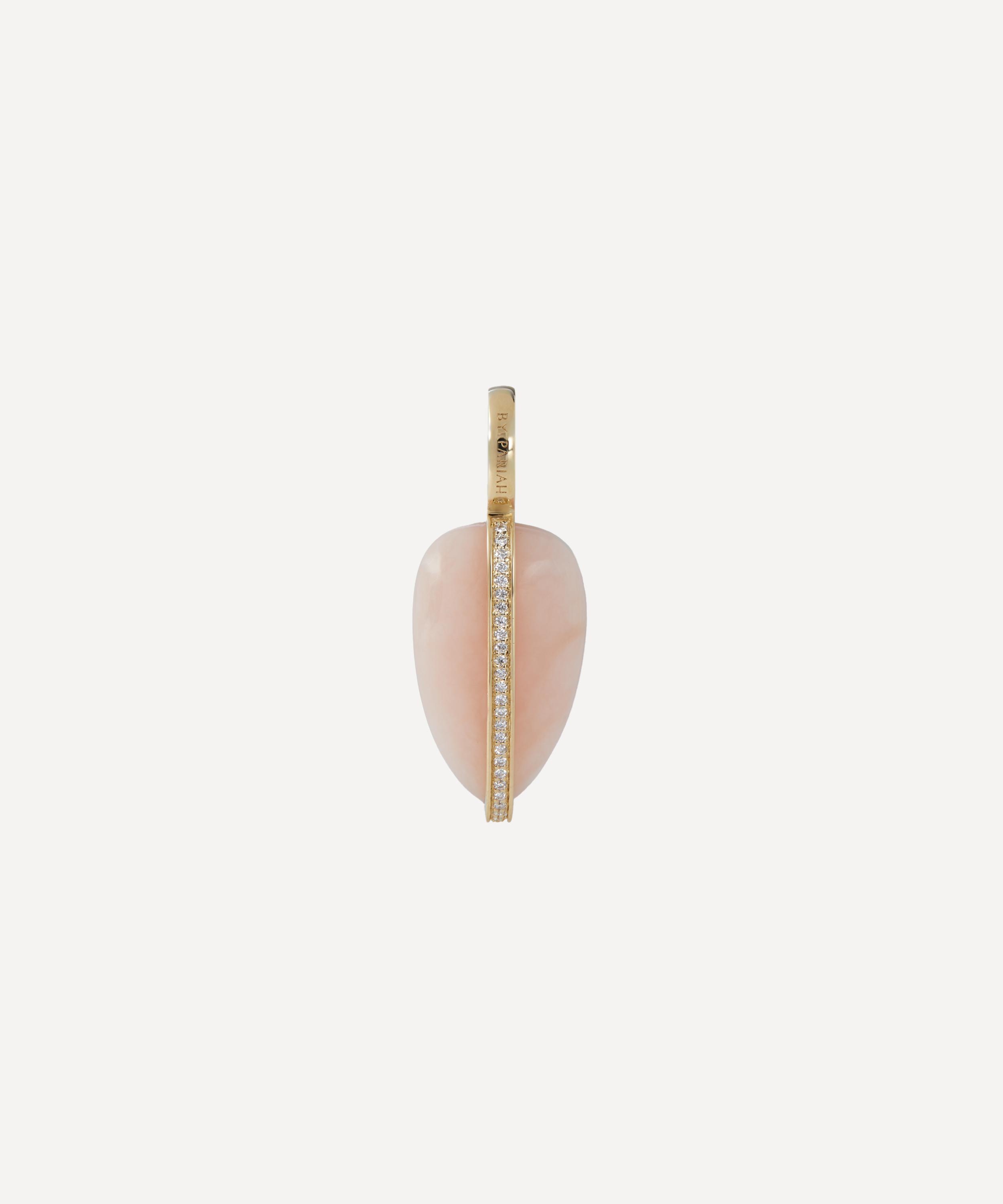 By Pariah - 14ct Gold Small Diamond Pink Opal Pebble Pendant image number 0