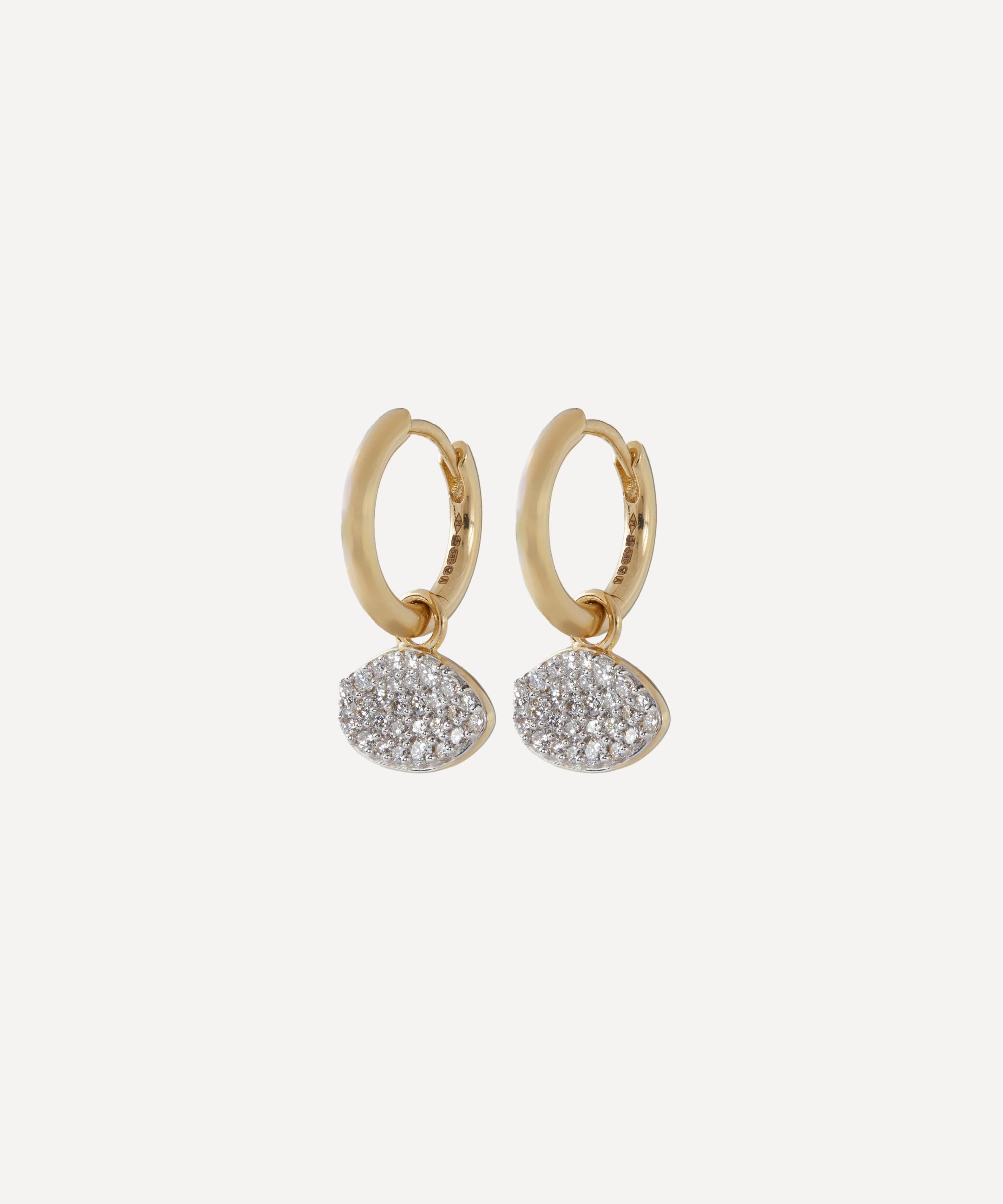By Pariah - 14ct Gold Diamond Cluster Drop Hoop Earrings image number 1