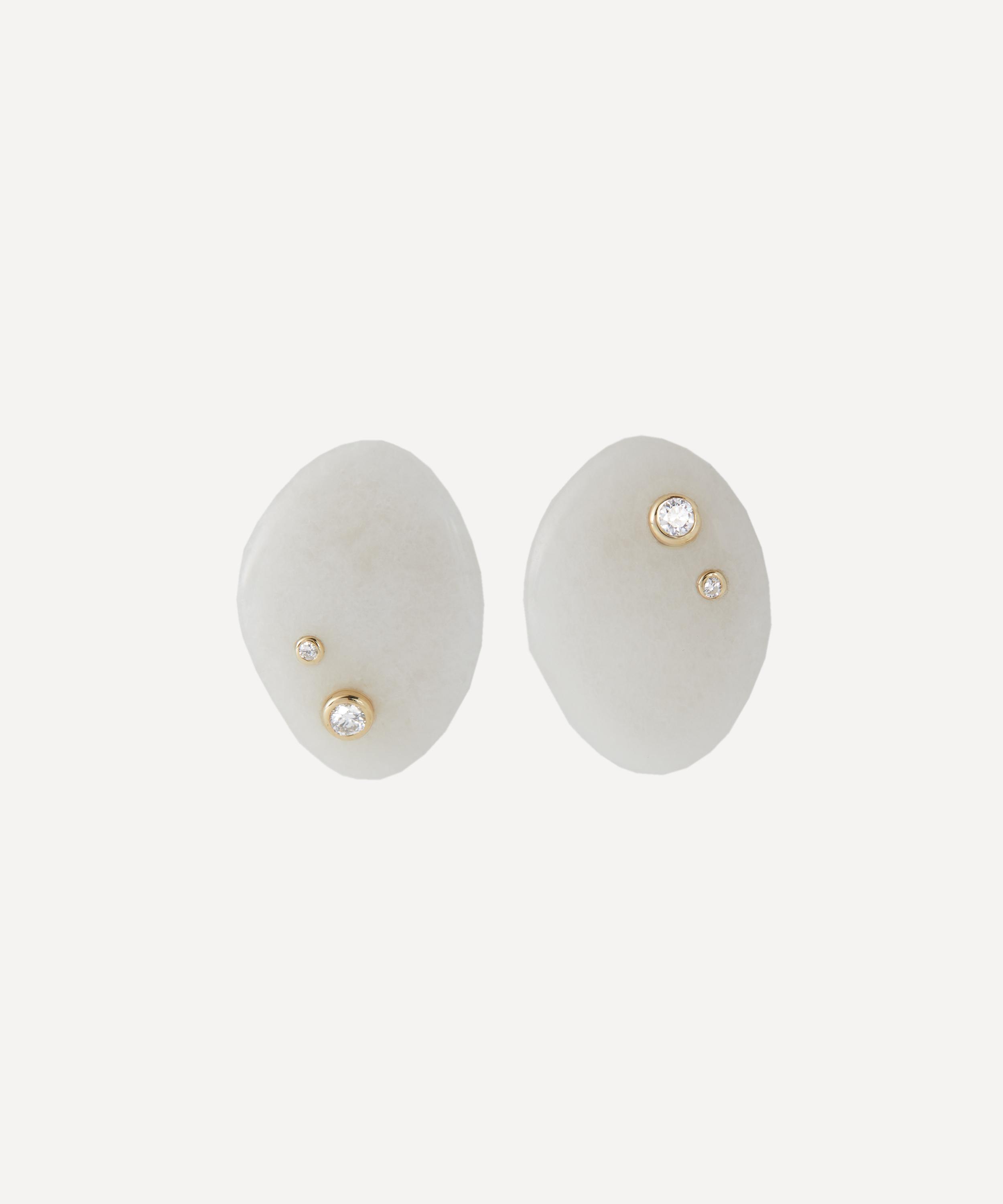 By Pariah - 14ct Gold Small Venus White Jasper Stud Earrings