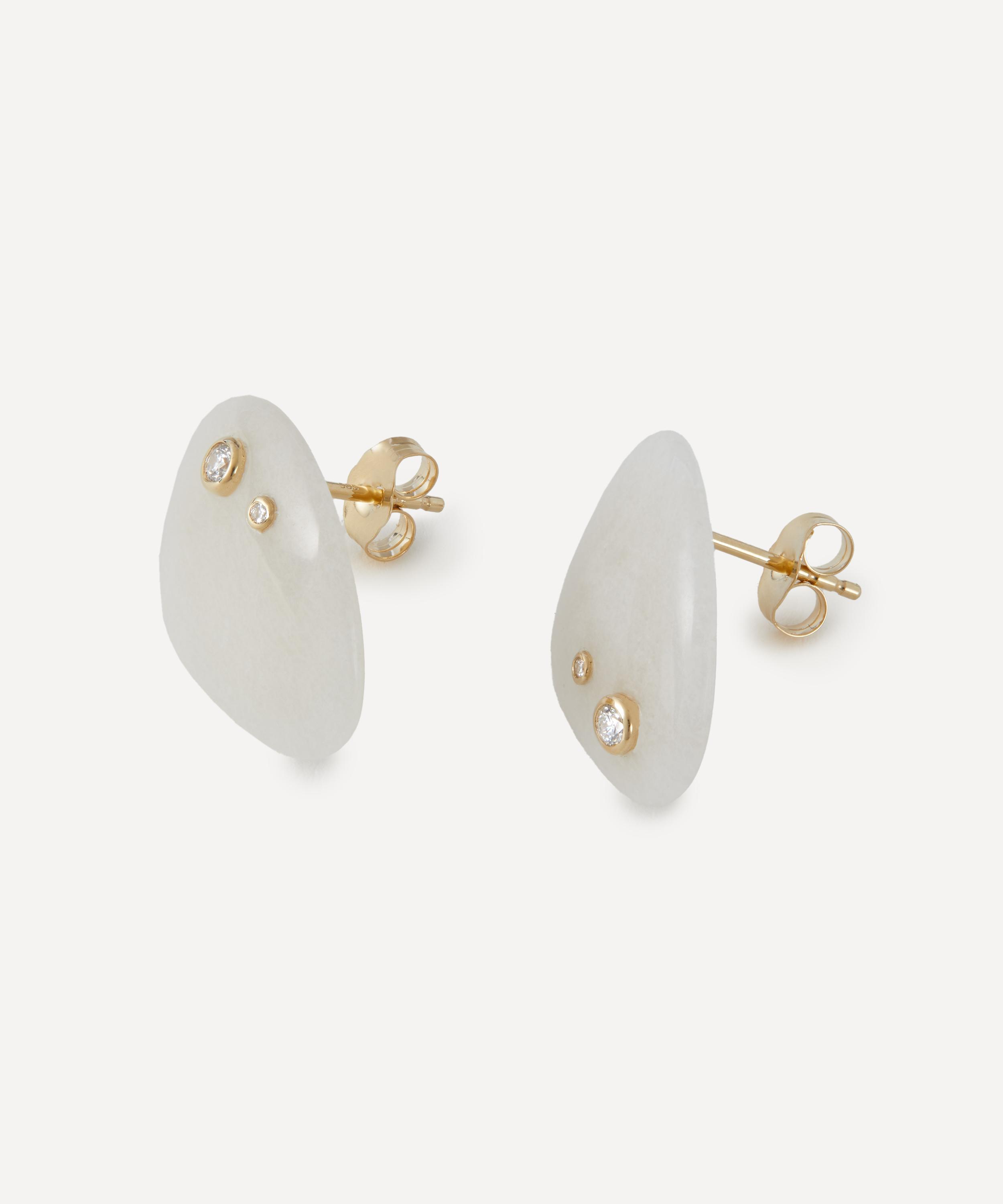 By Pariah - 14ct Gold Small Venus White Jasper Stud Earrings image number 1